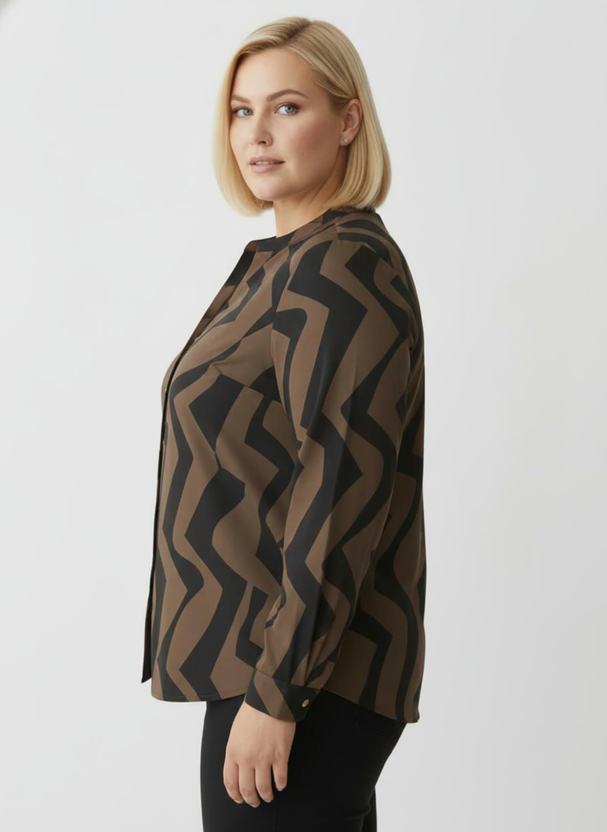 Langarmbluse mit Grafik-Druck - braun-schwarz-bedruckt