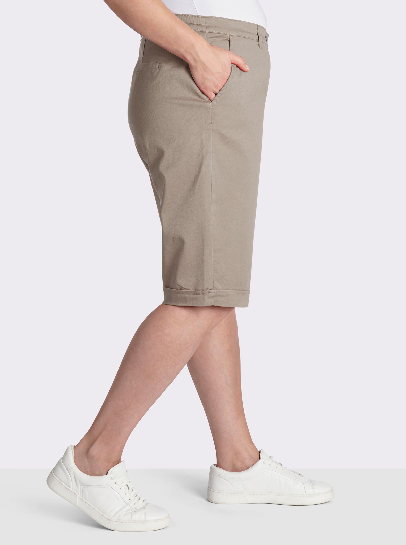 Jeansbermudas mit Dehnbund hinten - sesam