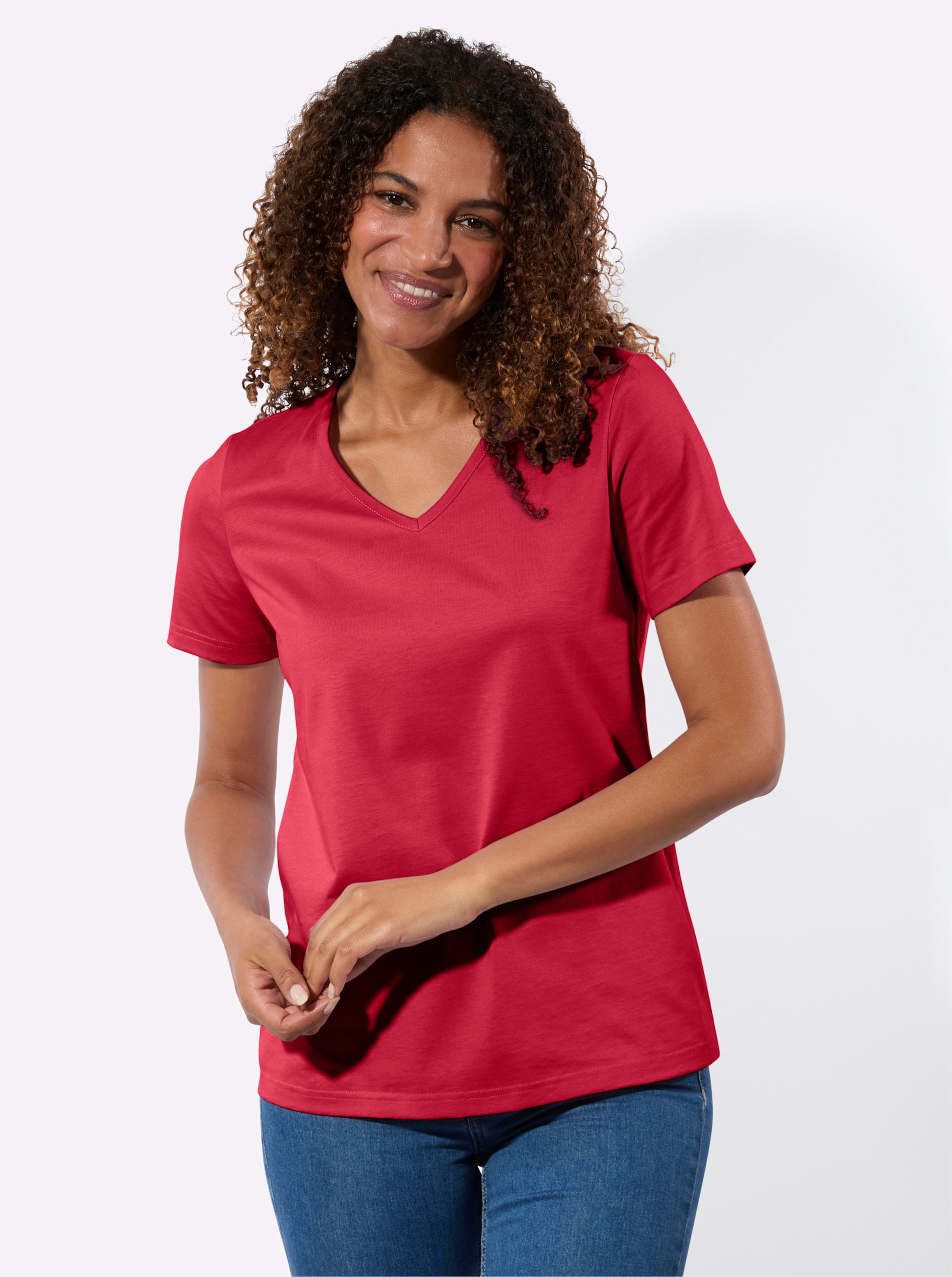Kortärmad topp i röd + ecru | Your Look... for less!