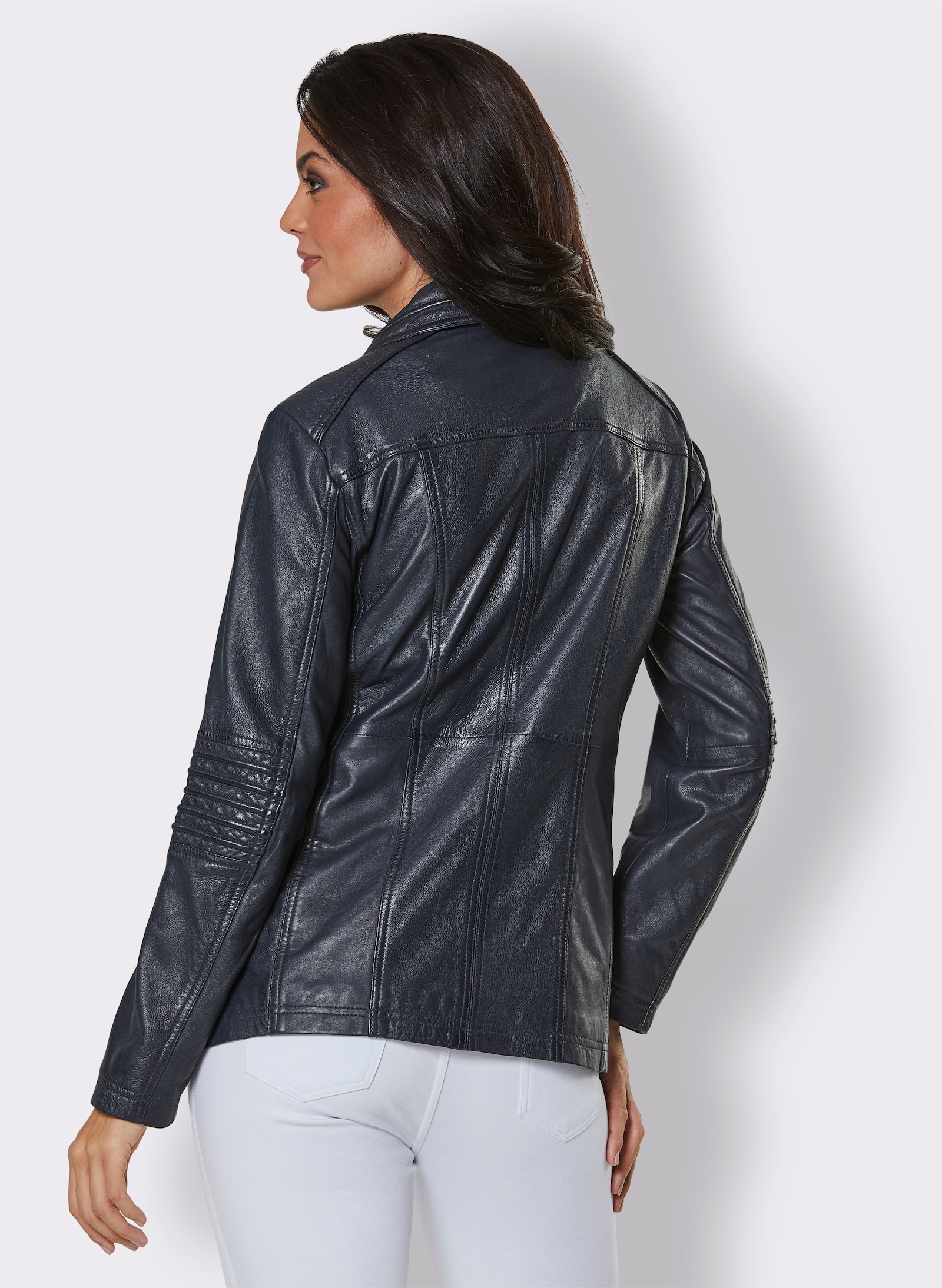 Leren jack met ritsvak aan de binnenzijde - marine