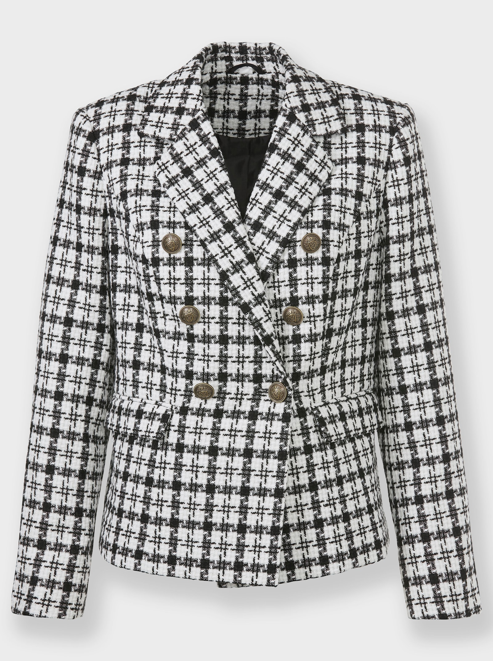 Bouclé-Blazer in kürzerer Form - schwarz-ecru-gemustert