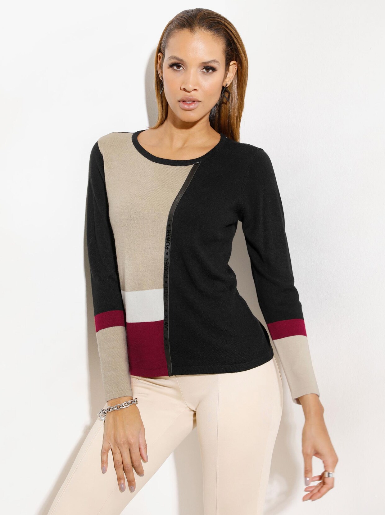 Langarm-Pullover - schwarz-sand-gemustert