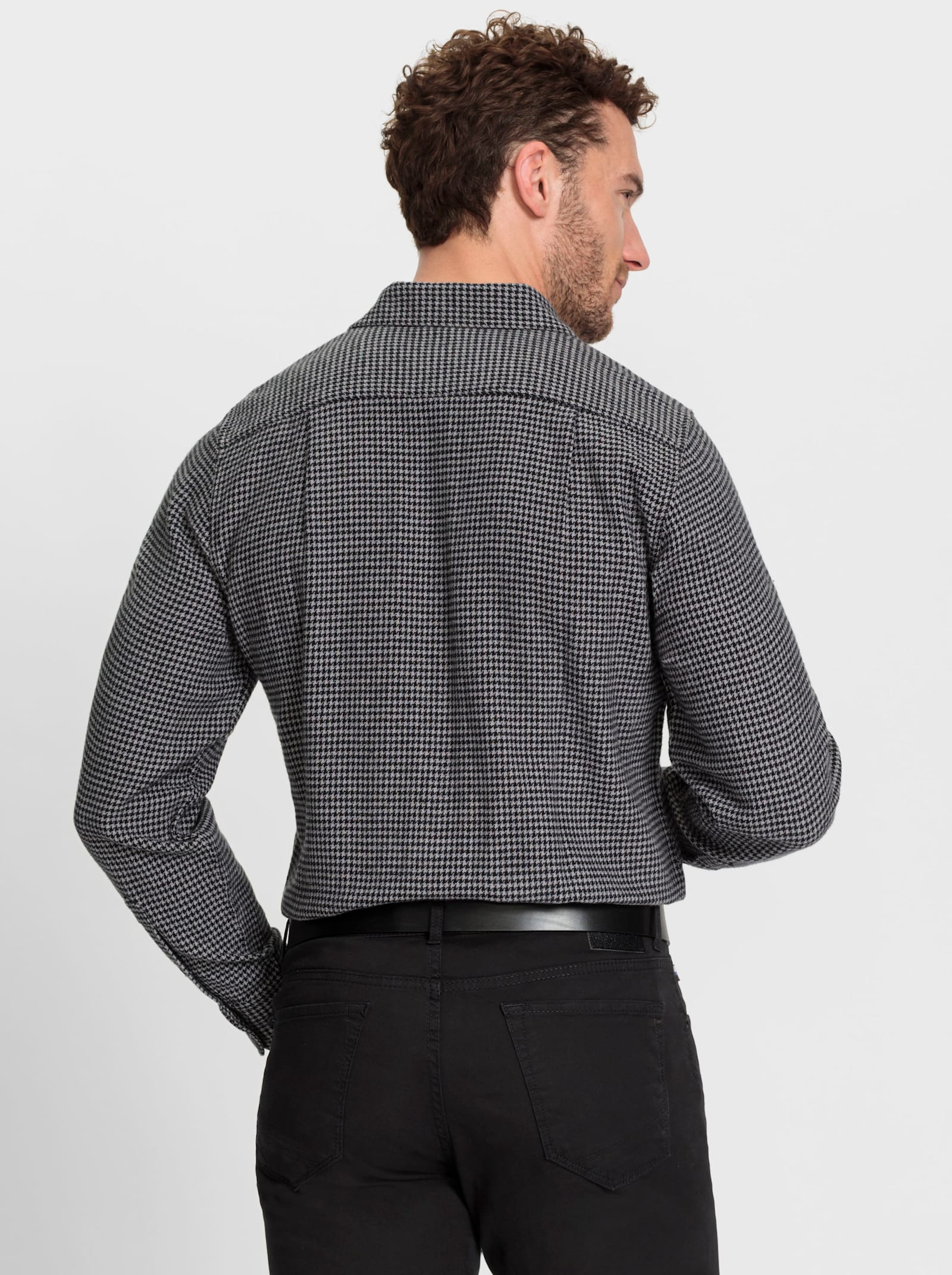 Marco Donati Flanellhemd mit wärmender Wolle - steingrau-schwarz-gemustert