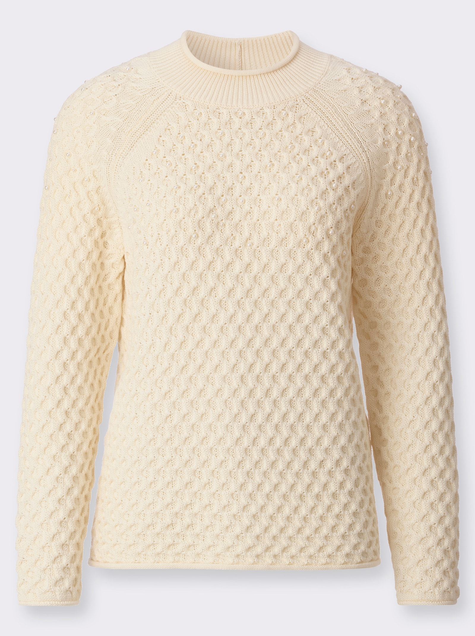 Stehkragenpullover mit Zierperlen - champagner