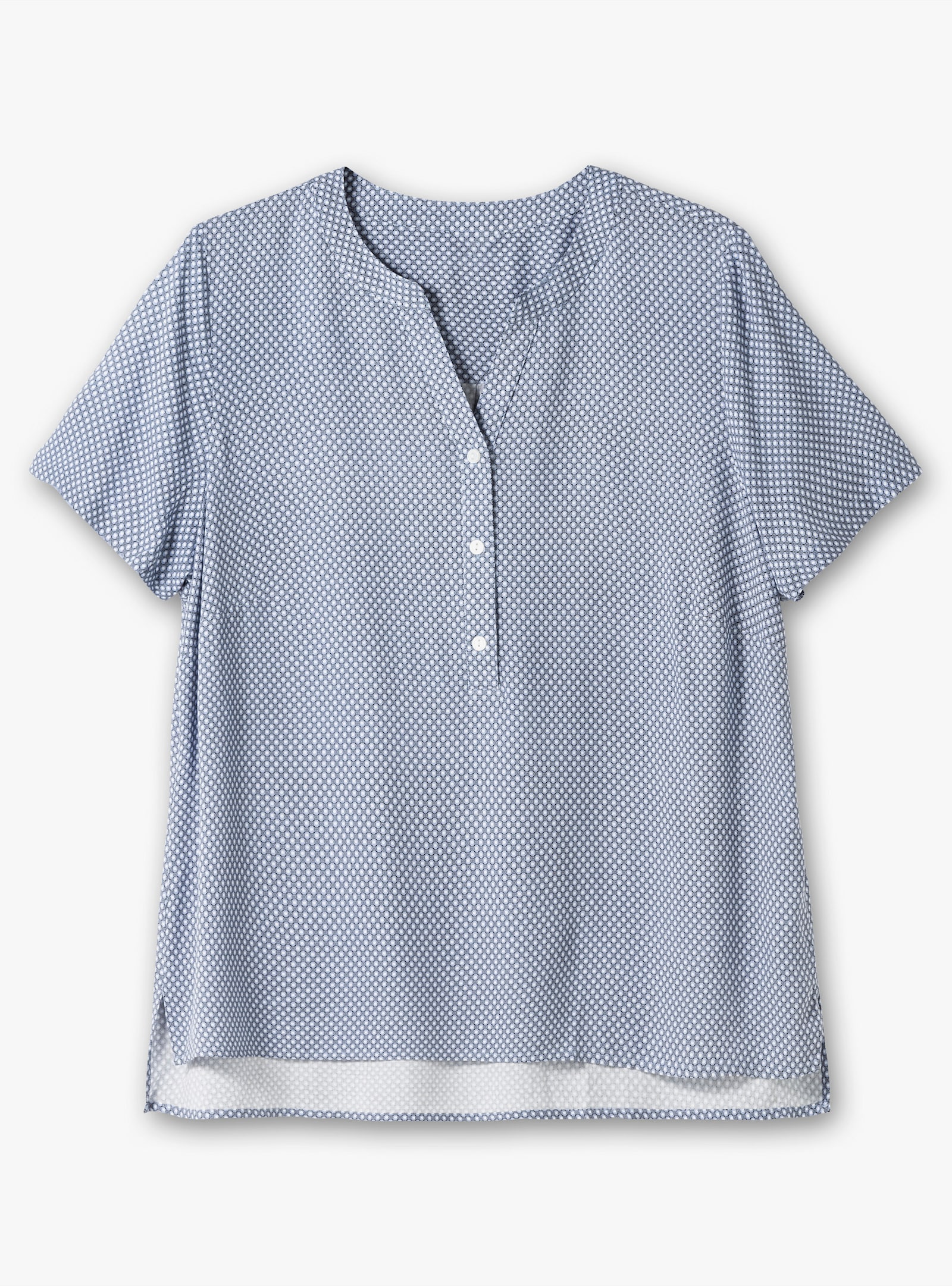 Schlupfbluse im Minimaldessin, aus Viskose - bleu-rauchblau-bedruckt