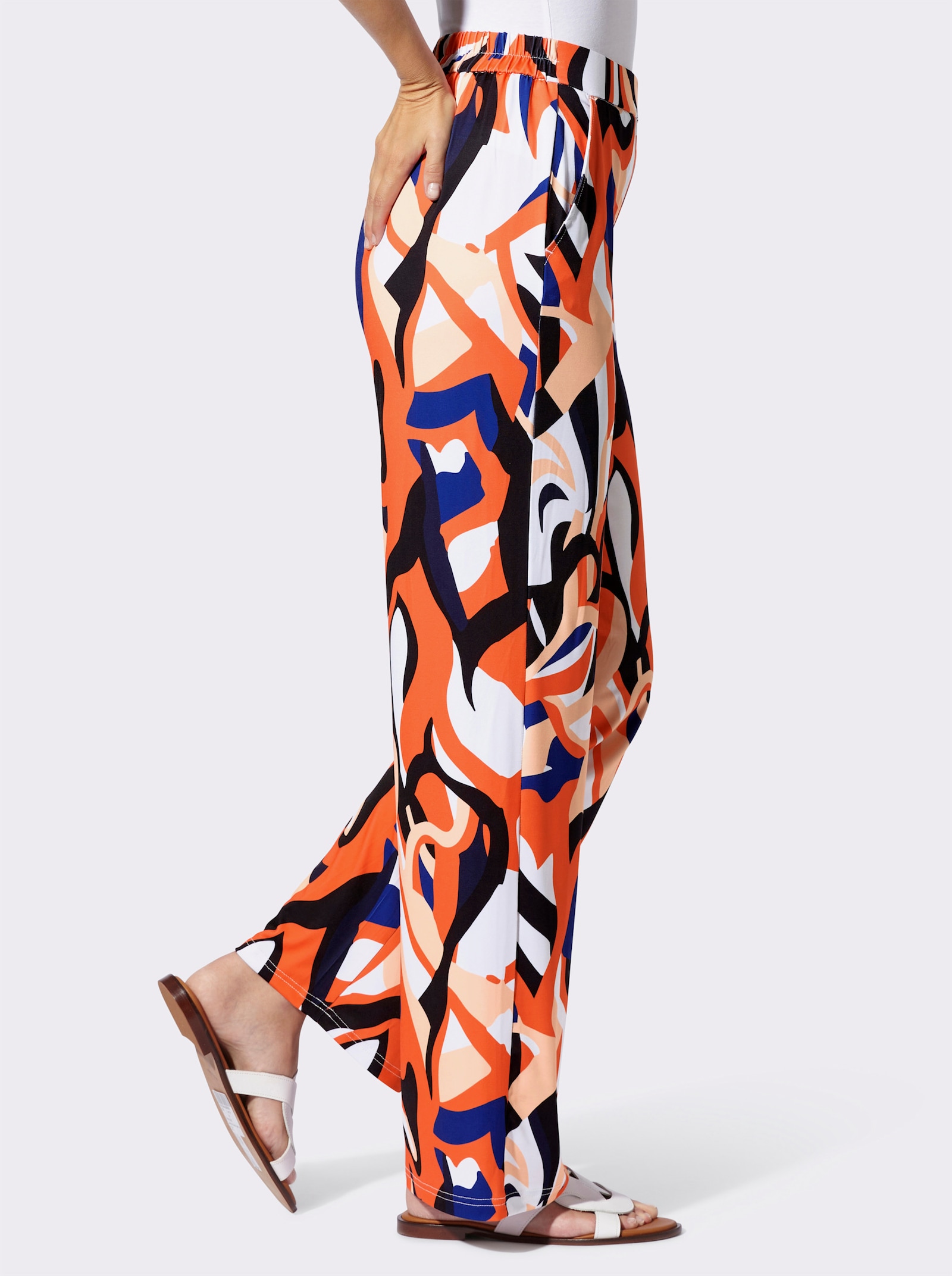 heine Soepel vallende jerseybroek - marine/oranje bedrukt