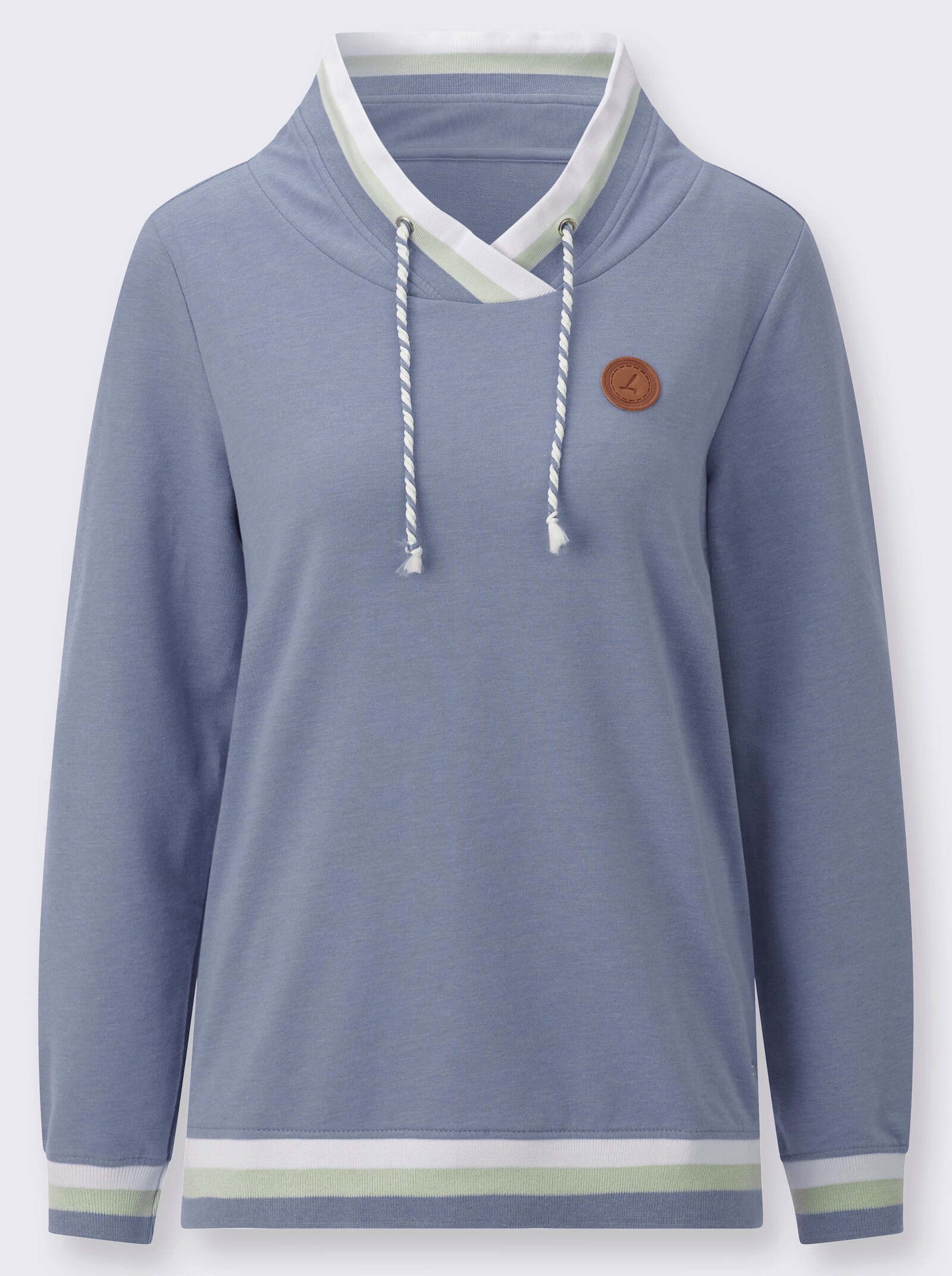 Sweatshirt mit überlappendem Rollkragen - taubenblau