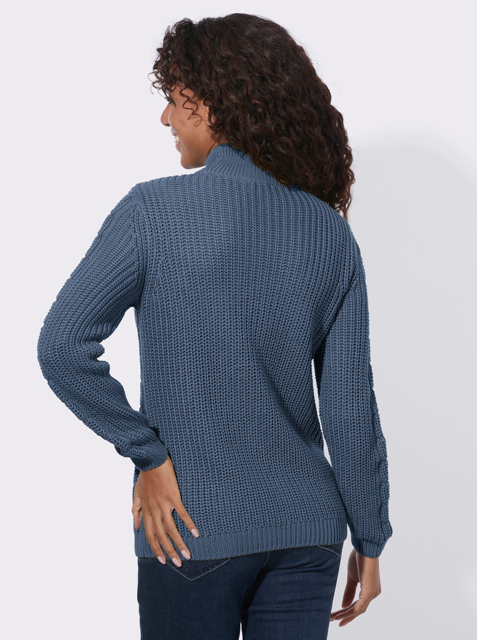 Stehkragenpullover mit elastischen Rippbündchen - rauchblau