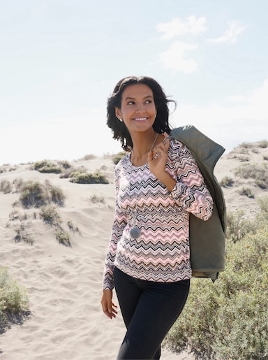 Rundhalsshirt im grafischen Dessin - hortensie-khaki-bedruckt
