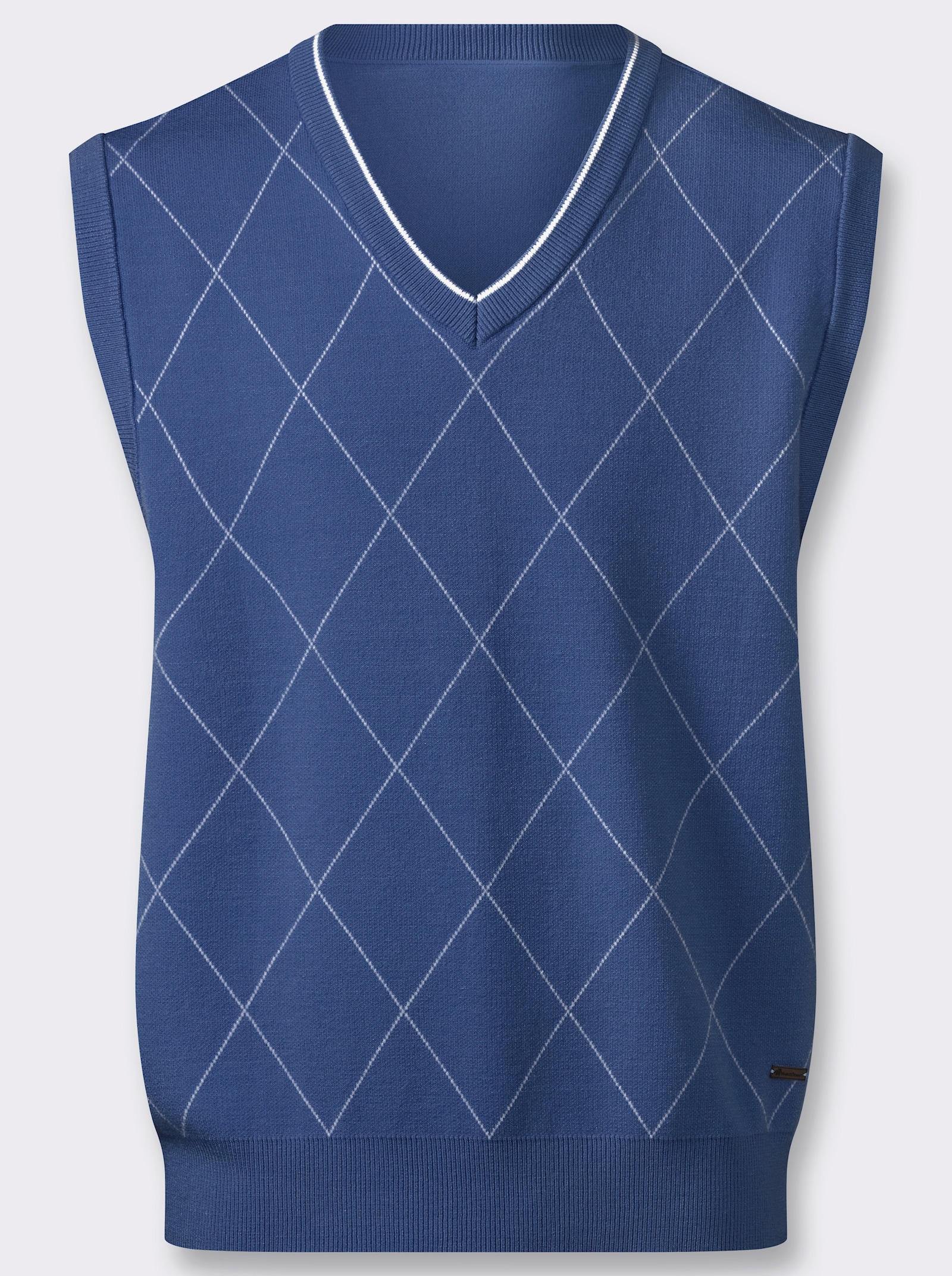 Marco Donati Pullunder mit Rauten-Jacquard - jeansblau-ecru-gemustert