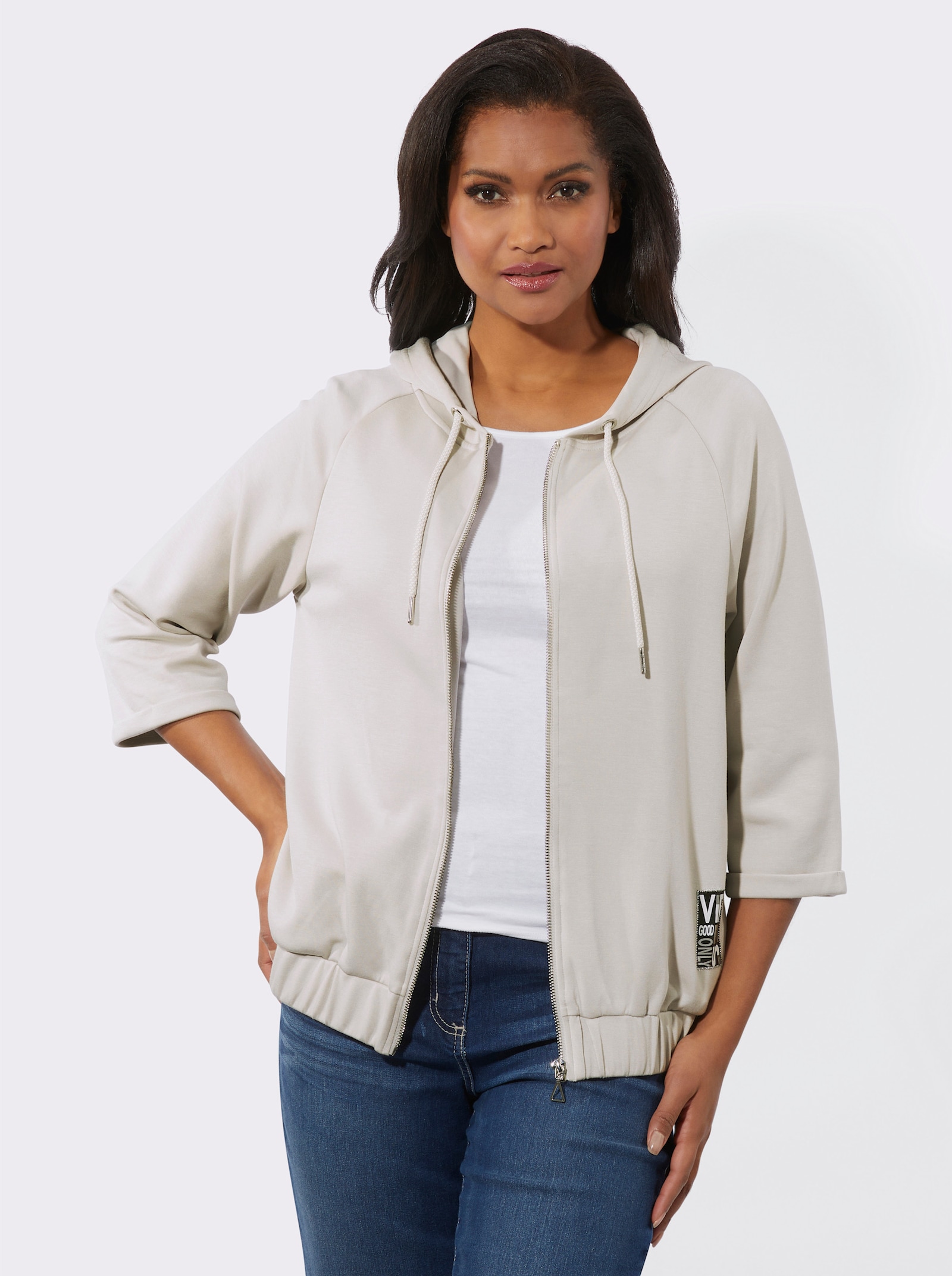 Shirtjasje met capuchon - lichtgrijs