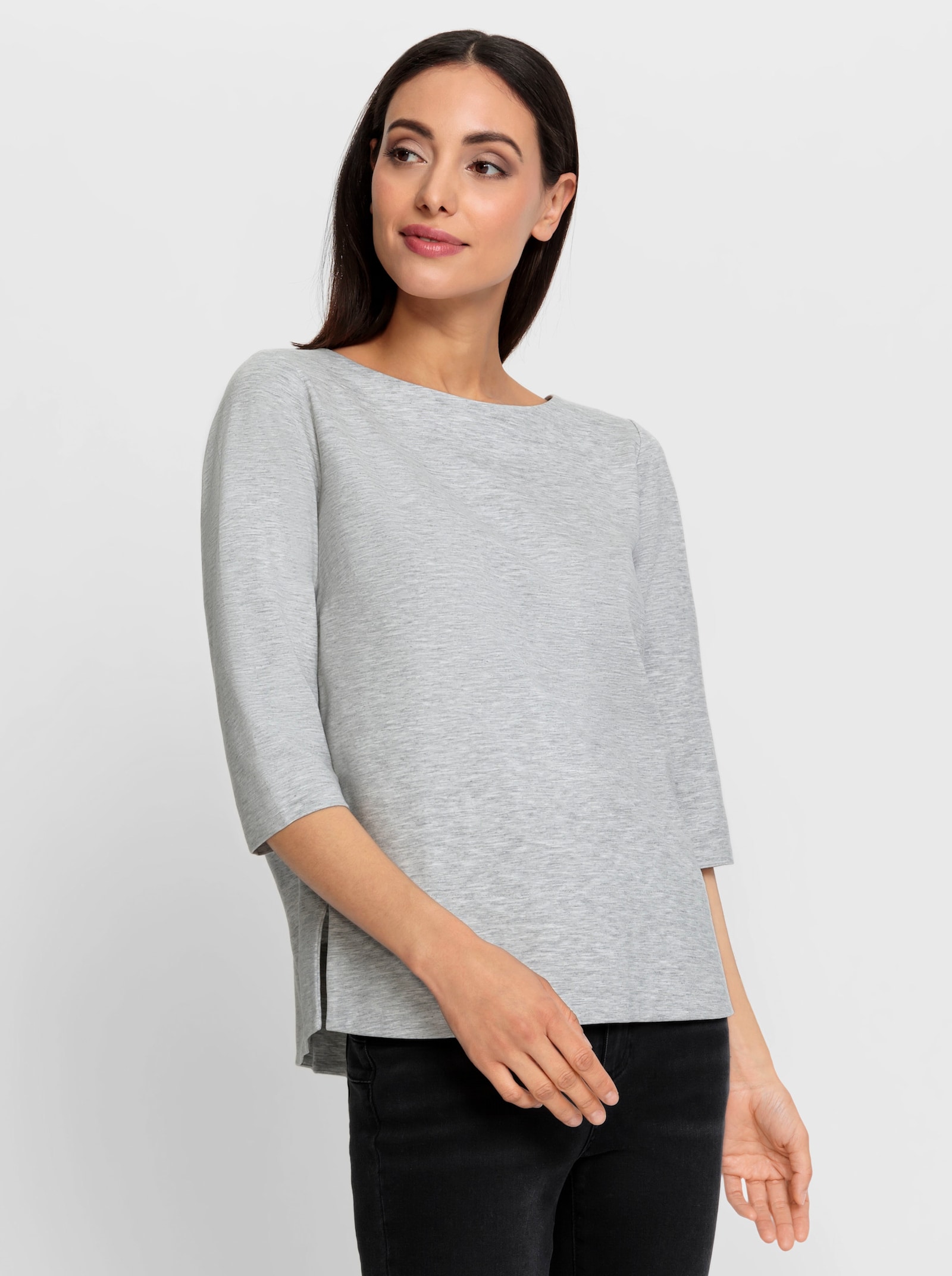 heine Shirt met 3/4-mouwen en ronde hals - steengrijs/gemêleerd