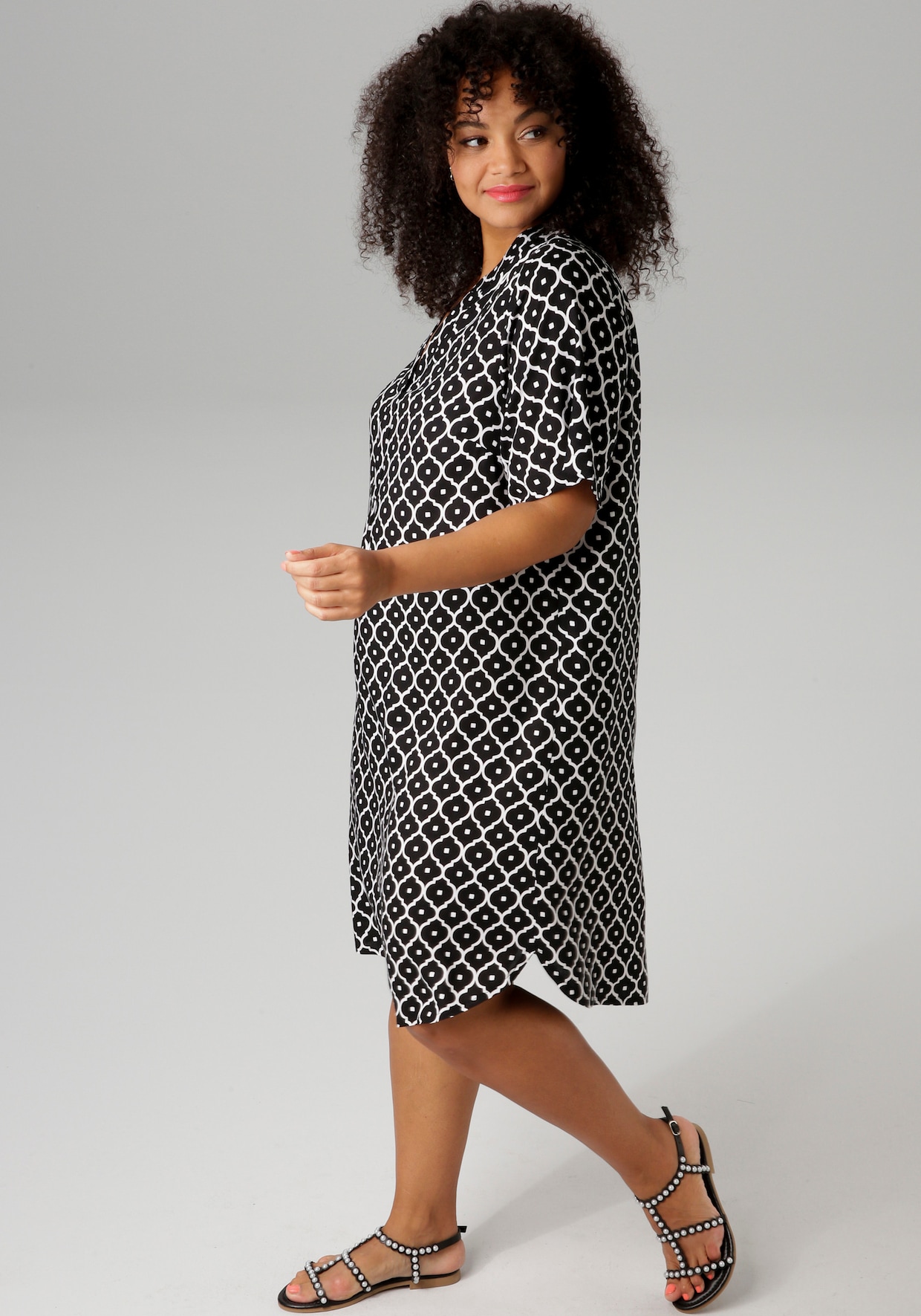 Aniston PLUS Blusenkleid - schwarz-weiß