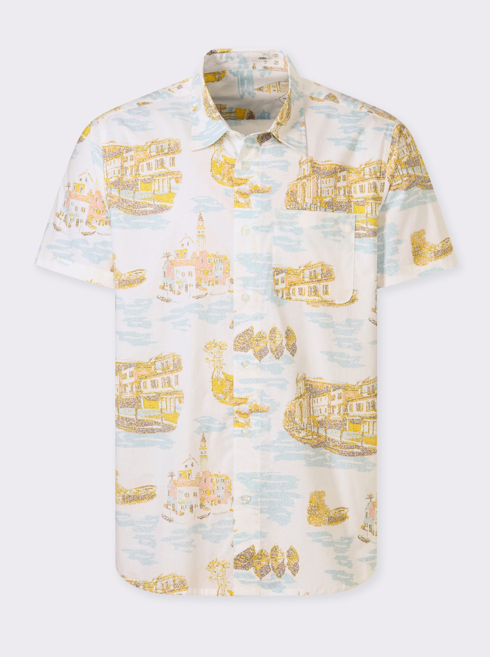 Marco Donati Kurzarmhemd mit Kentkragen - weiß-mint-bedruckt