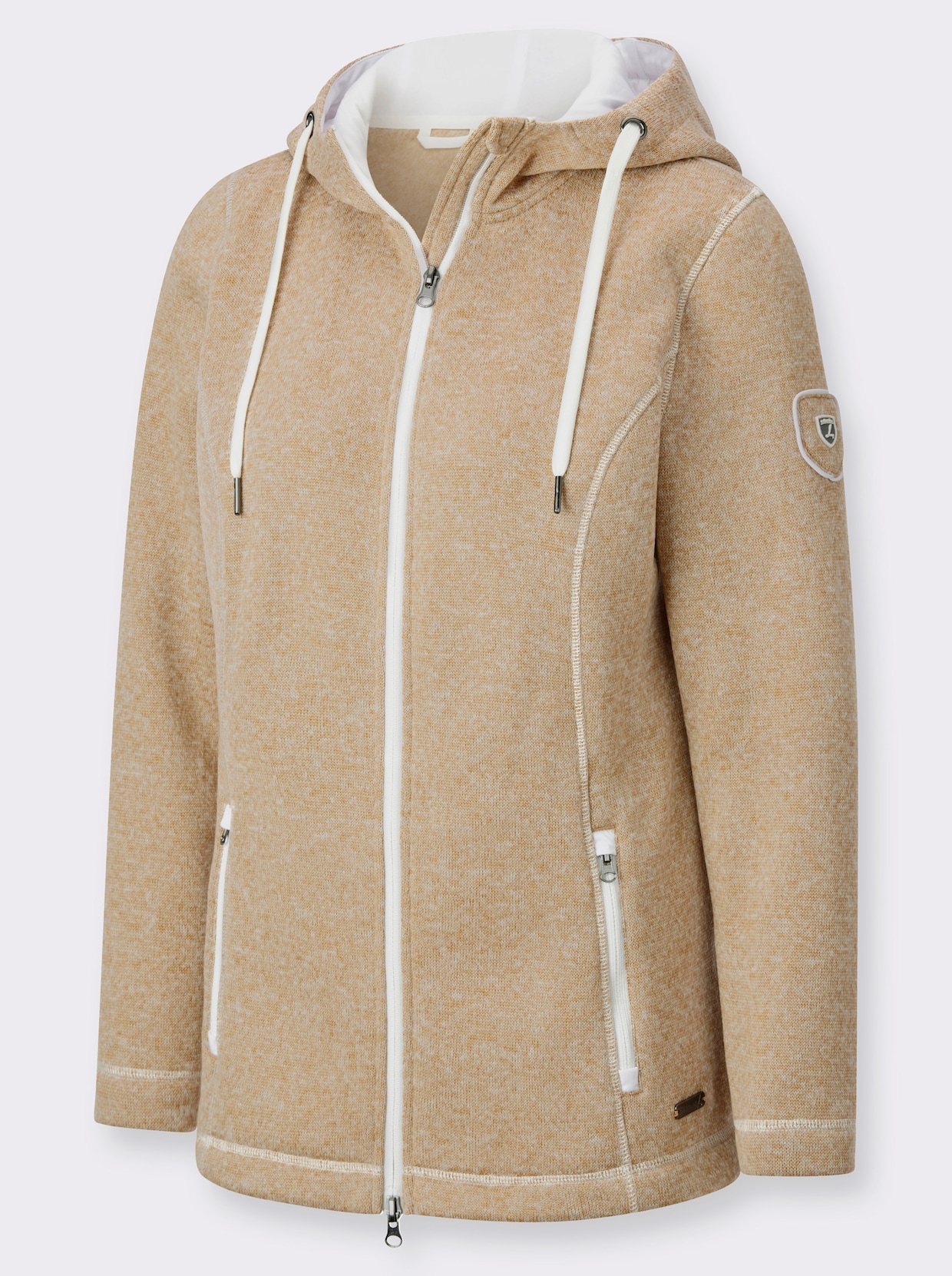 Jack van tricotfleece - camel/ecru gemêleerd