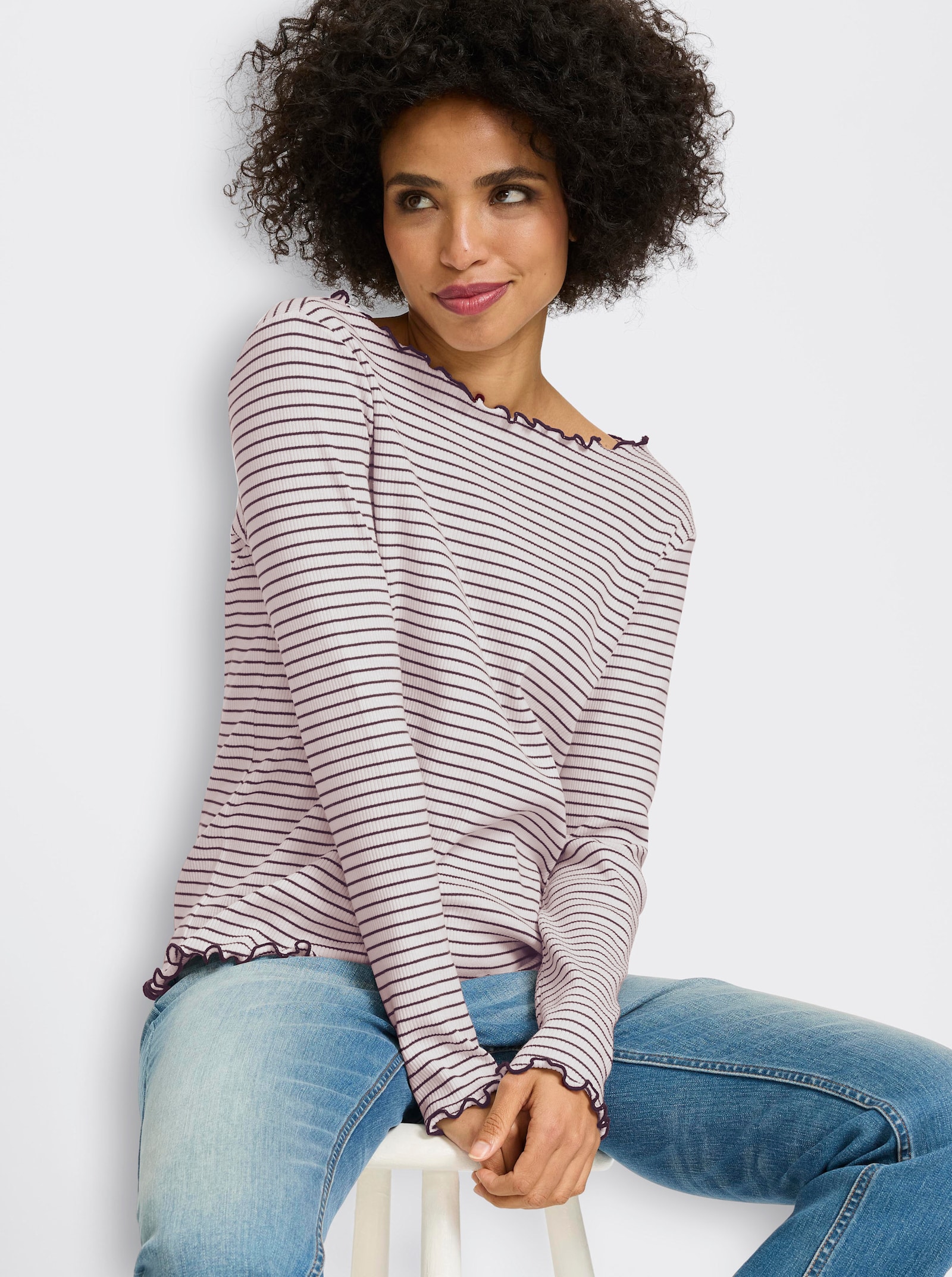 heine Rippshirt mit Ringelstreifen - ecru-dunkeltaupe-geringelt