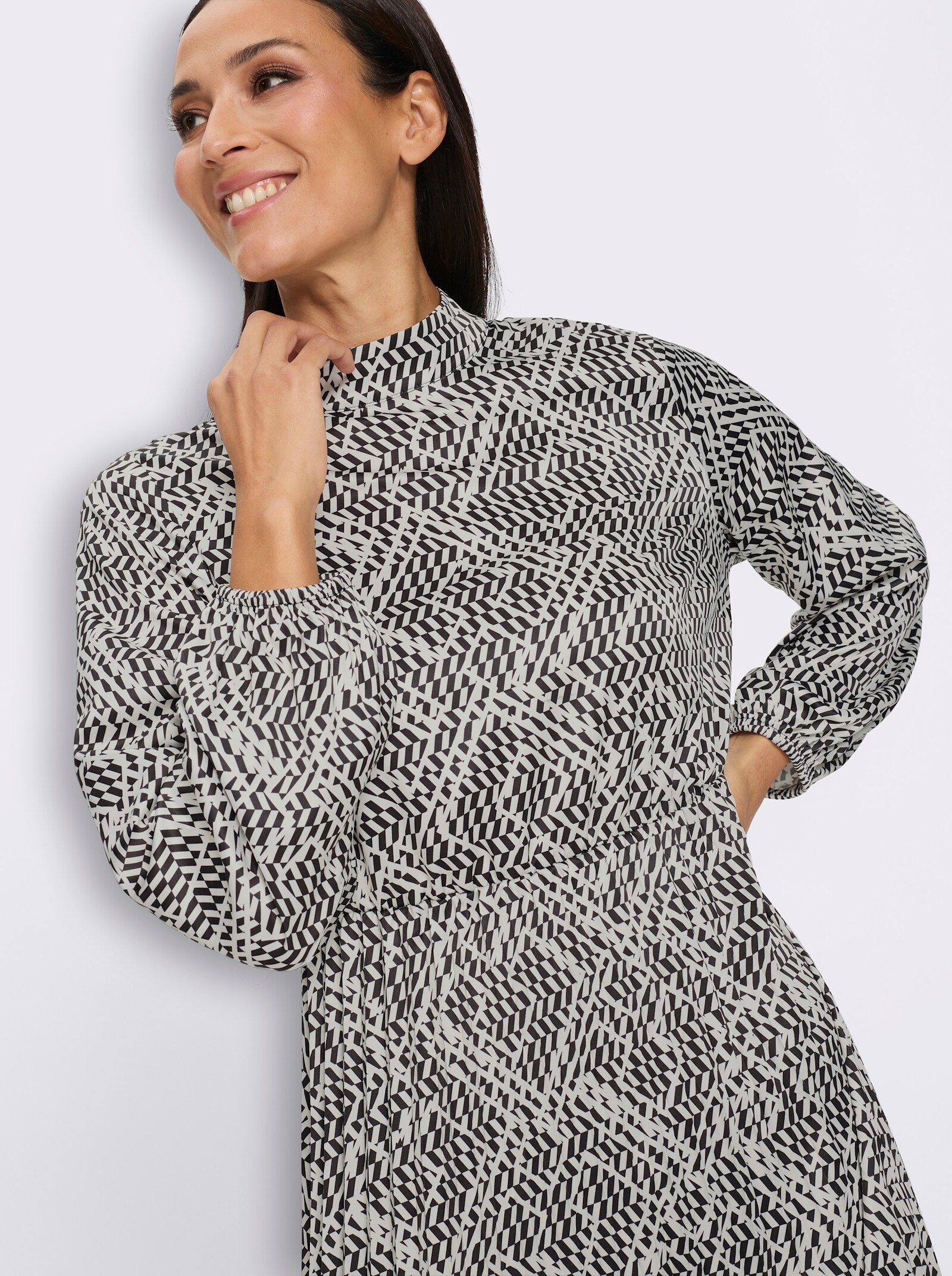 heine Druckkleid mit Grafik-Dessin - schwarz-champagner-bedruckt