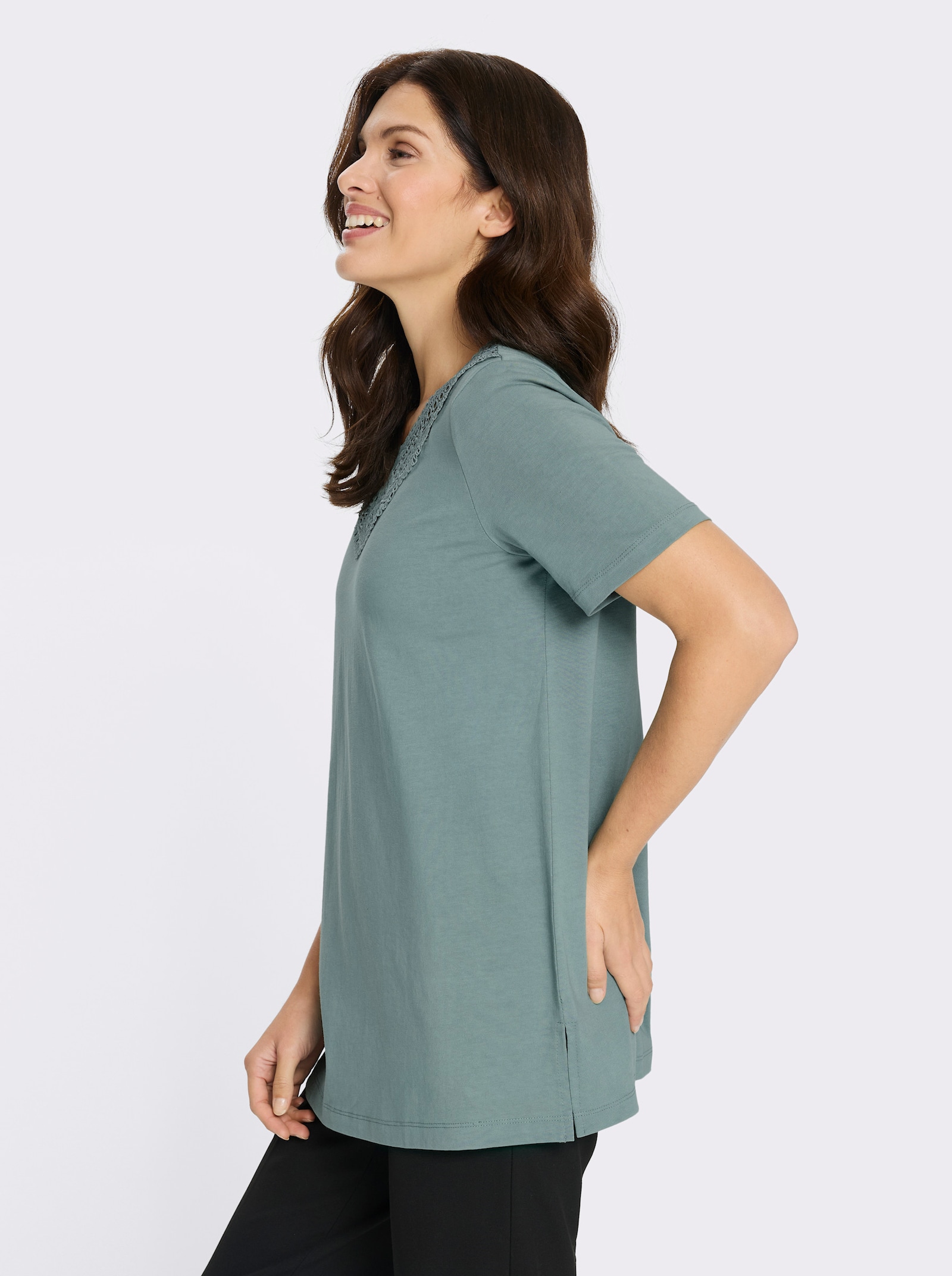 Longshirt mit Spitzeneinsatz - jade