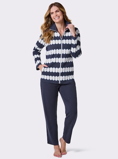 feel good Hausanzug mit 2 Taschen - marine-ecru-bedruckt