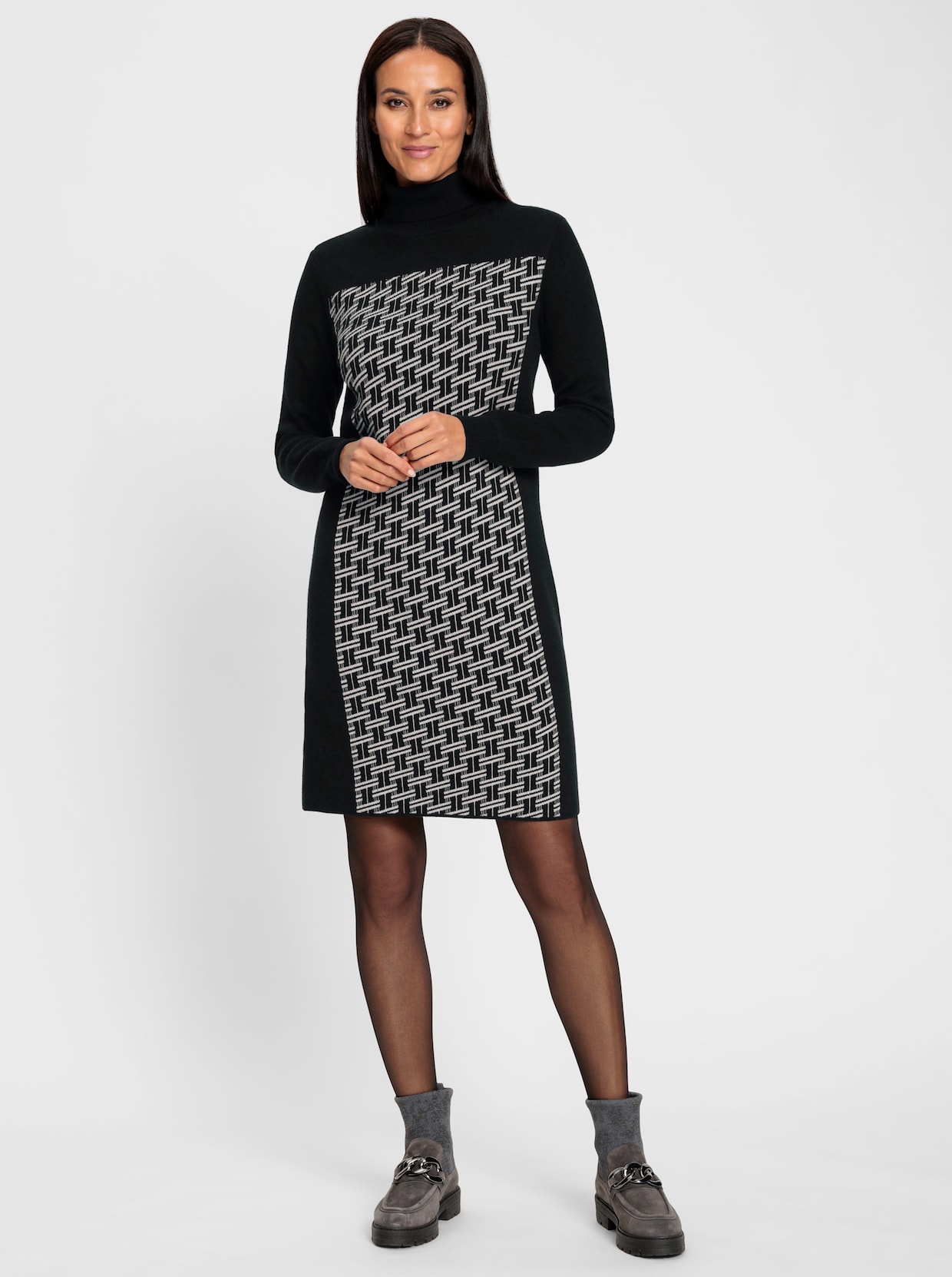 heine Strickkleid - schwarz-ecru-gemustert
