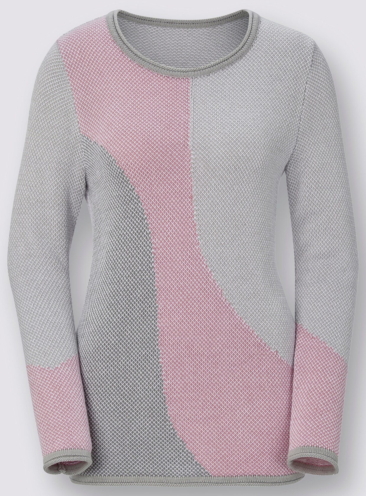 Pullover met ronde hals - grijs/roze gedessineerd