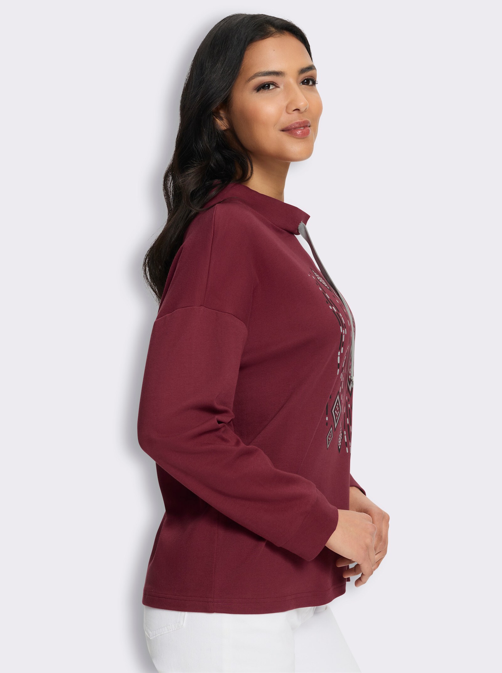  Stehkragenshirt in Interlock-Qualität - bordeaux-schwarz