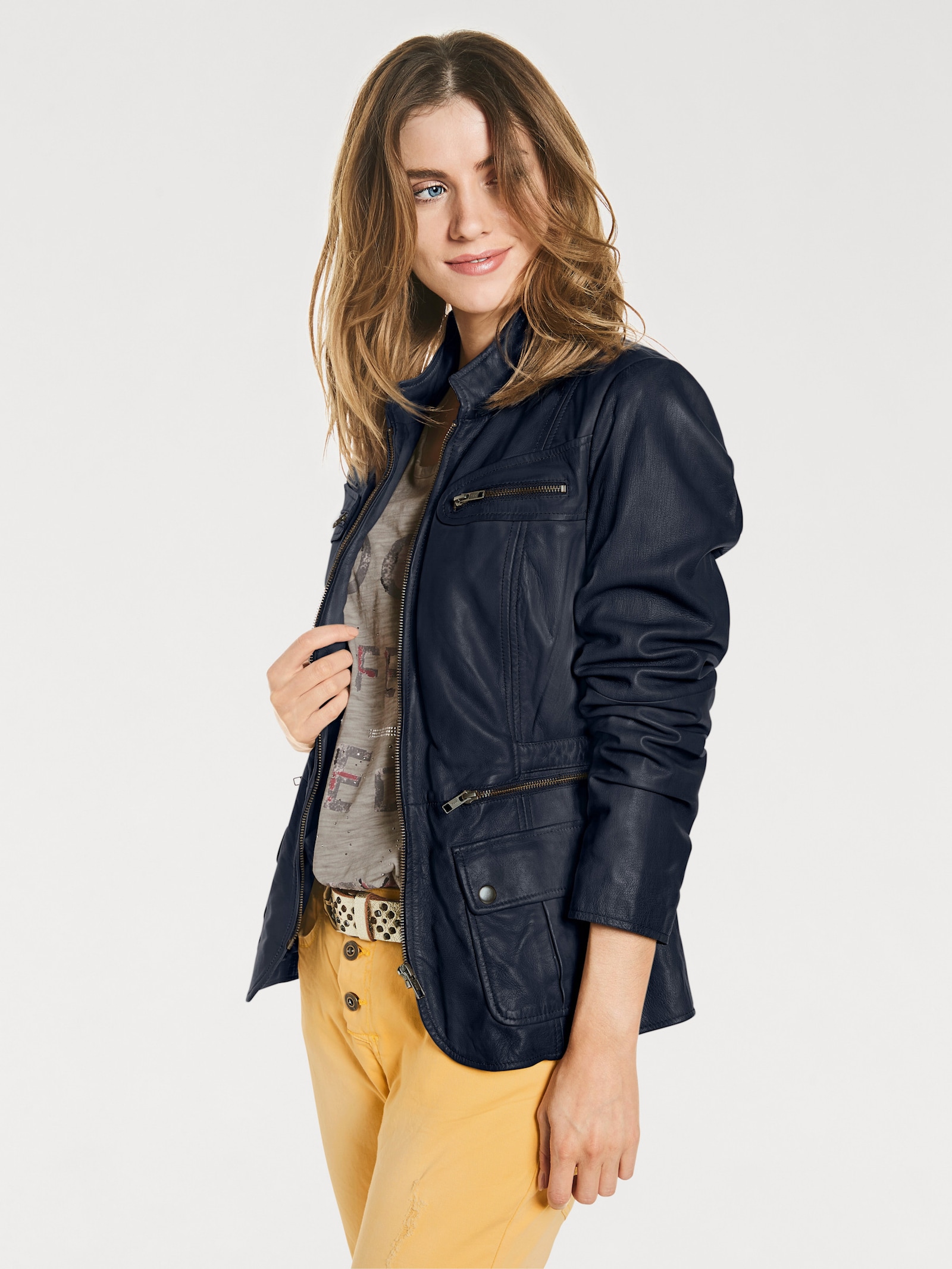 heine Lederjacke im Used-Look - marine