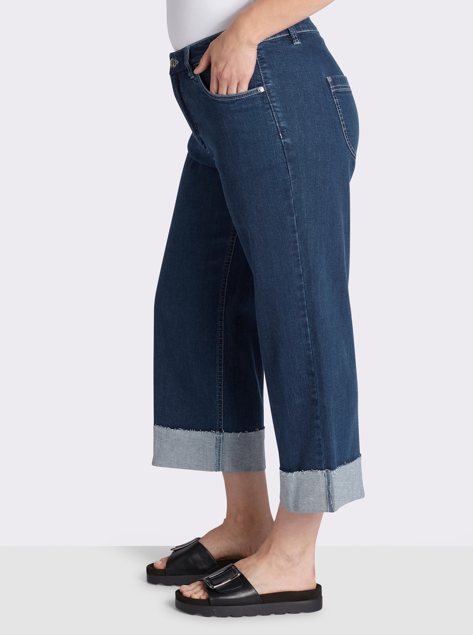 sheego 7/8-jeans met brede zoomomslag - blue-stonewashed