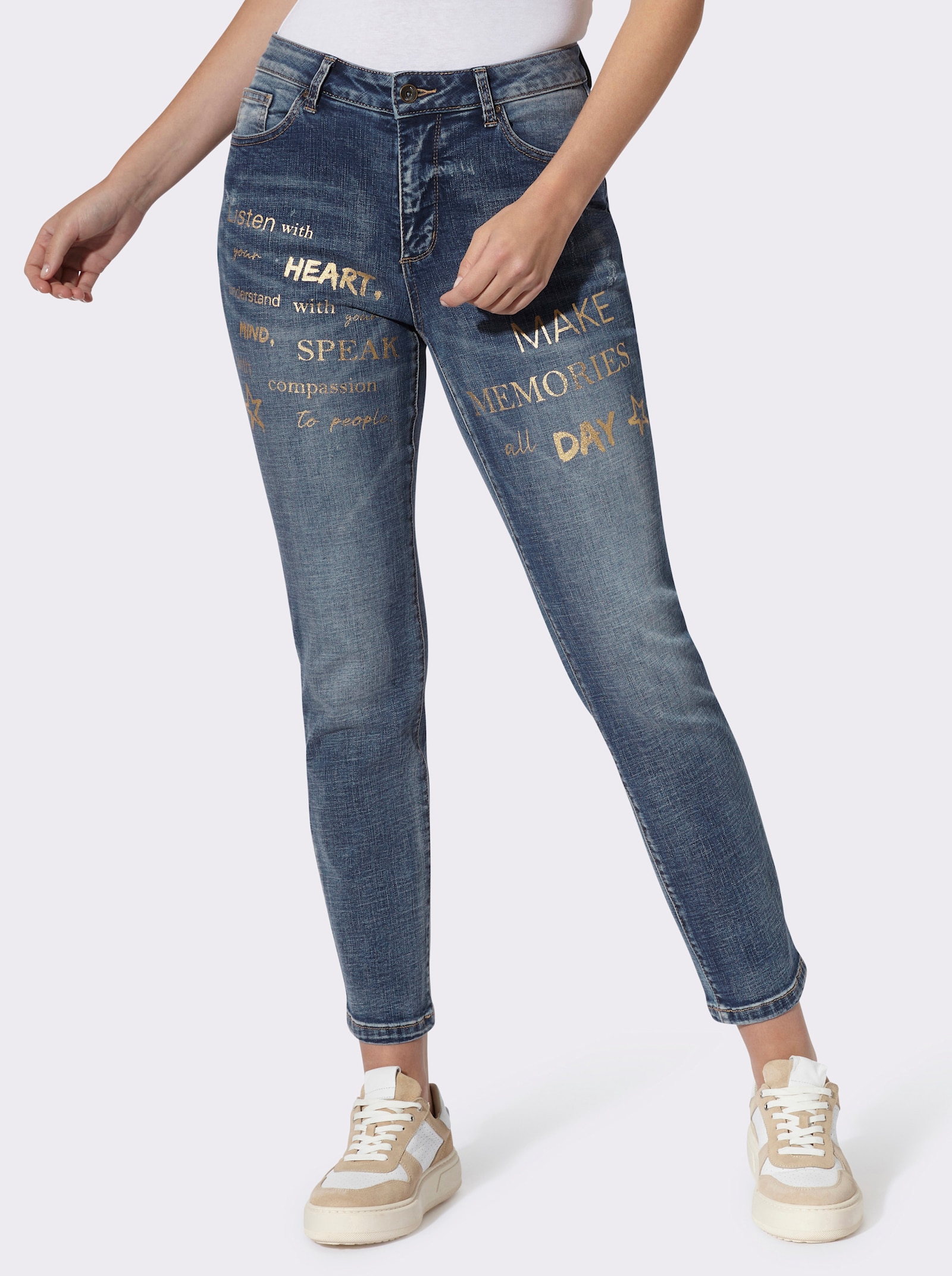 heine Jeans mit Foliendruck - blue-stone-washed