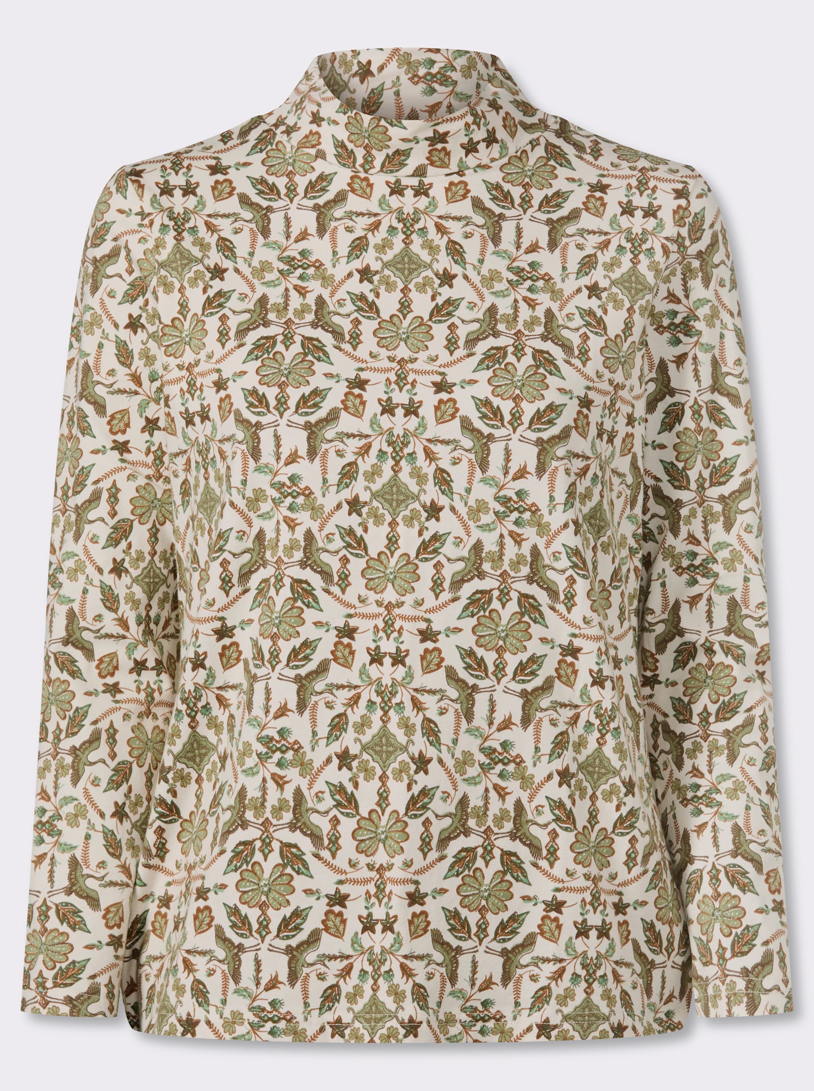 Stehkragenshirt - schilf-champagner-bedruckt