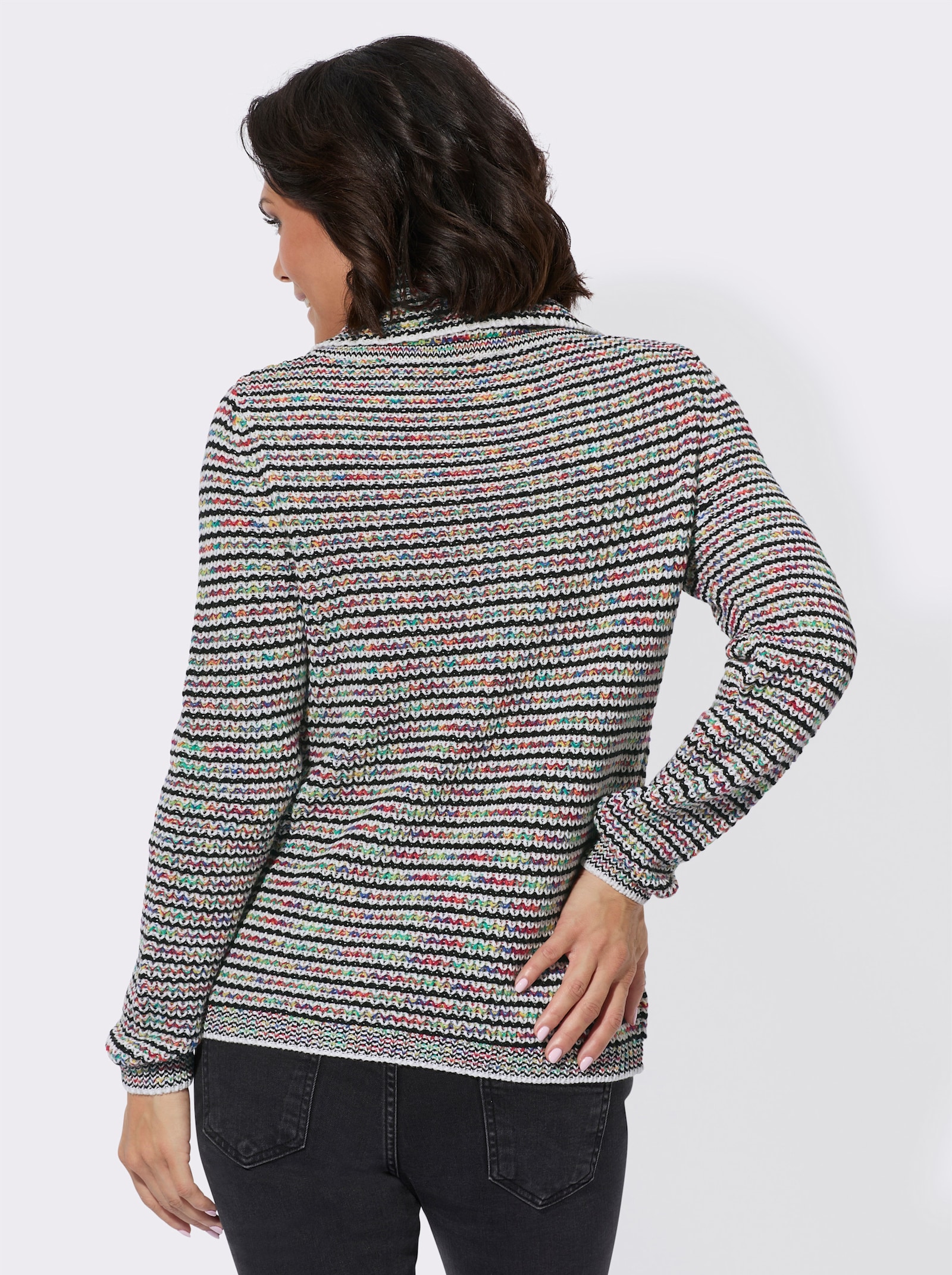 Rollkragenpullover mit Ripp-Abschlüssen, mehrfarbig - rot-ecru-gemustert