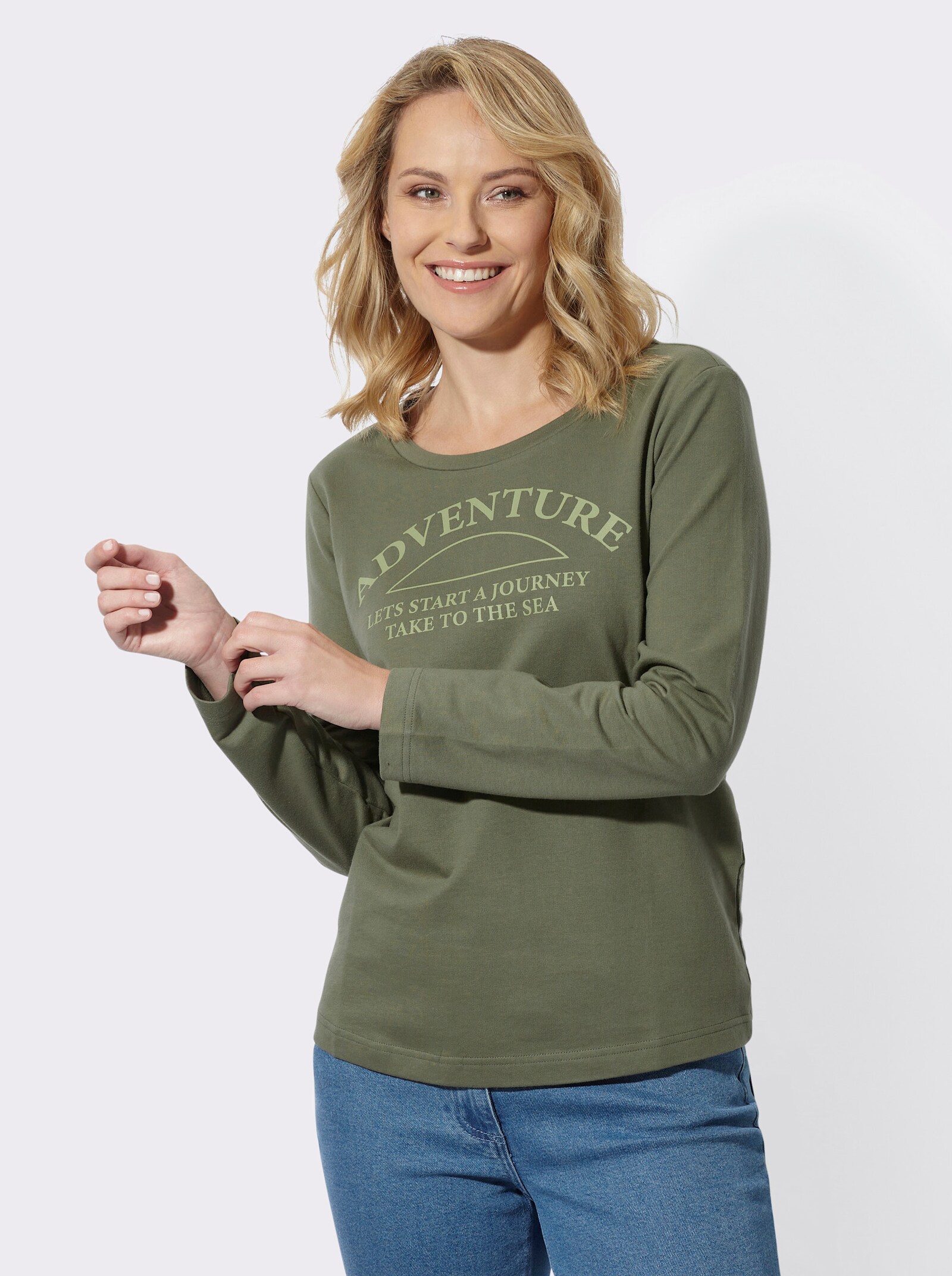 Sweatshirt mit platziertem Schriftzug - khaki-schilf