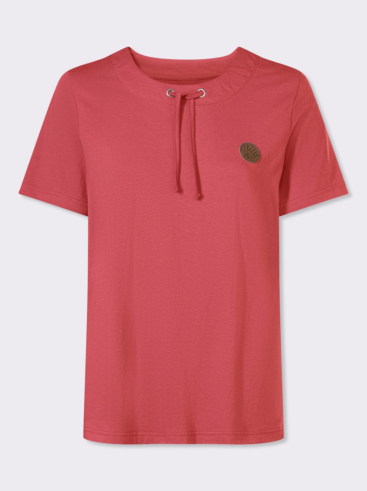 Kurzarmshirt mit Tunnelzug am Ausschnitt - grapefruit