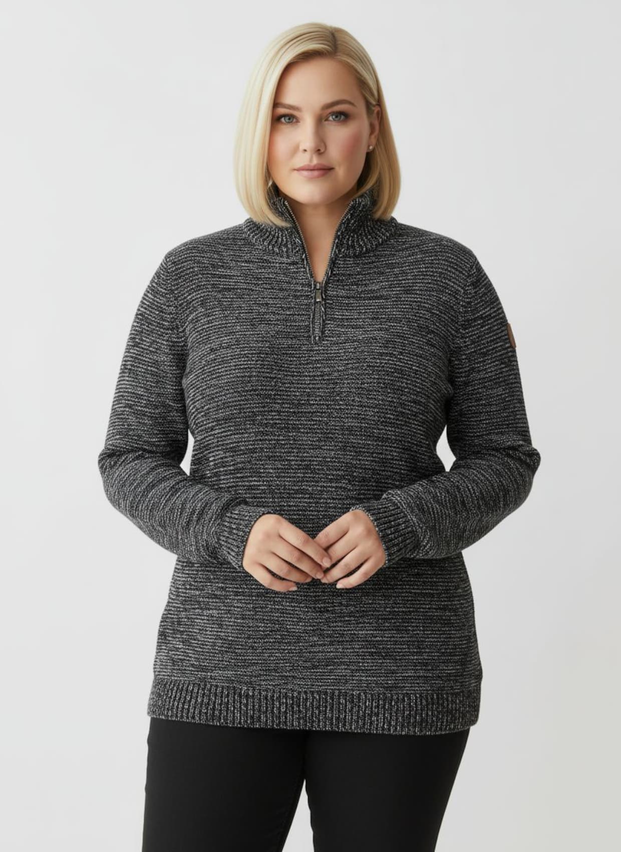 Troyer mit gerippten Abschlüssen - schwarz-meliert