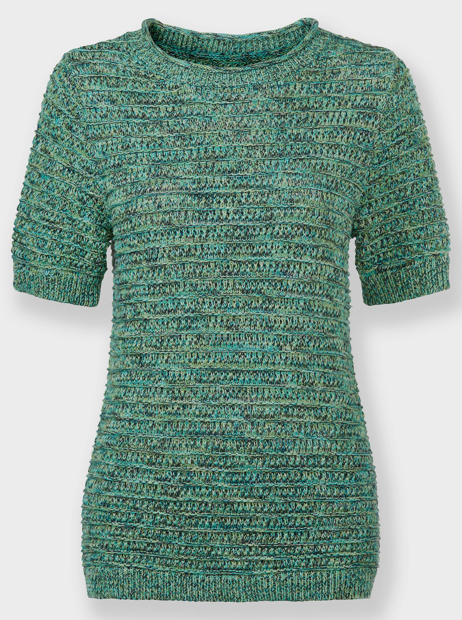 Baumwollpullover aus Melange-Garn - apfel-marine-gemustert