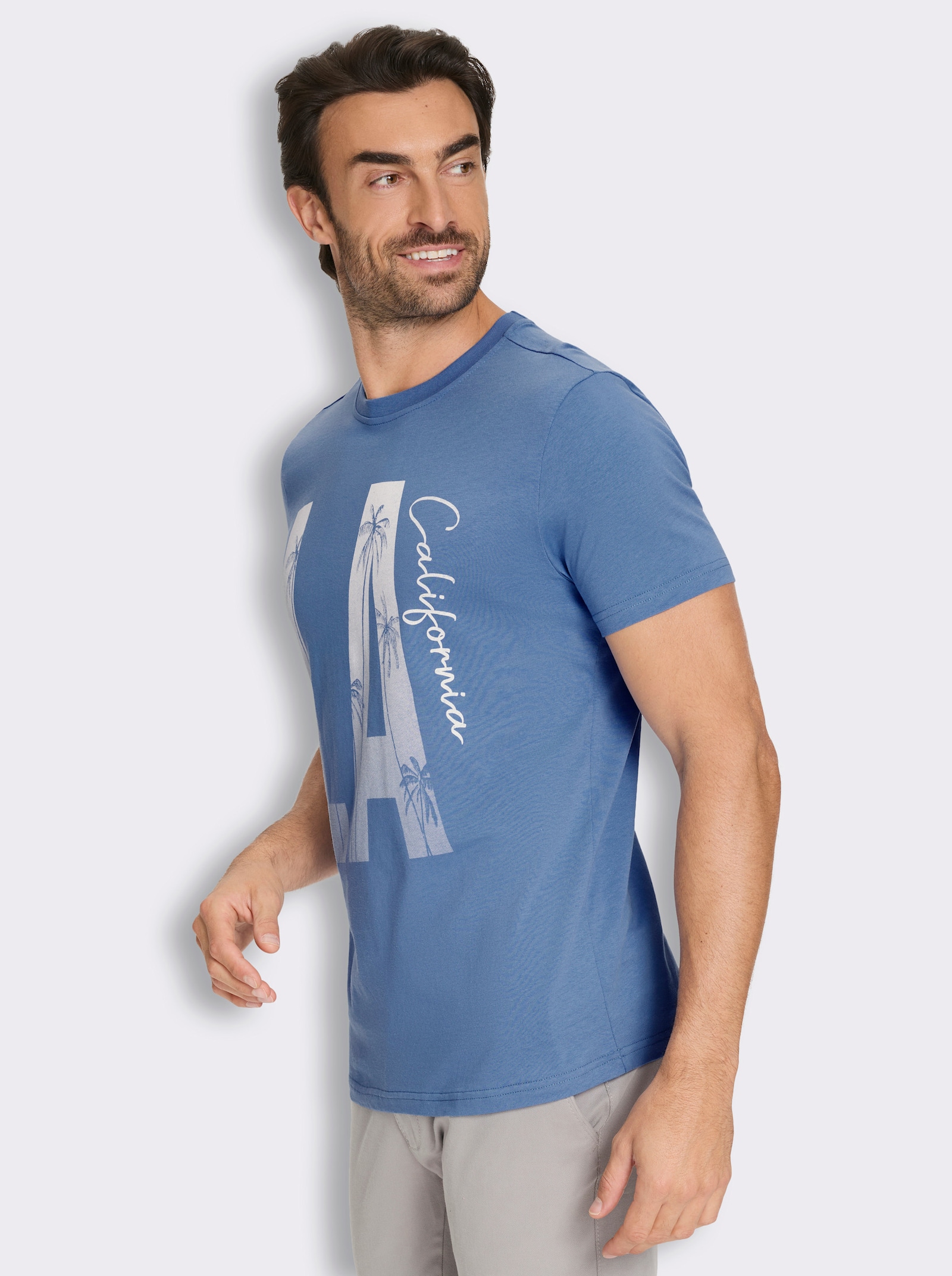 Marco Donati Kurzarmshirt mit kontrastfarbenem Print - mittelblau-bedruckt