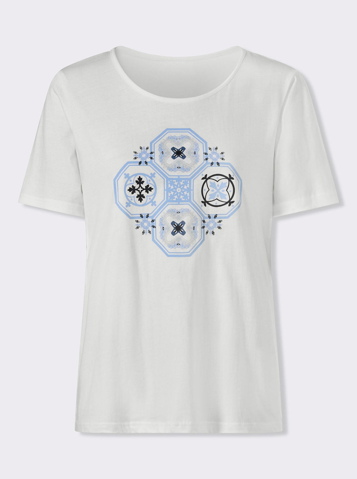 Kurzarmshirt mit platziertem Druckmuster - ecru-jeansblau-bedruckt