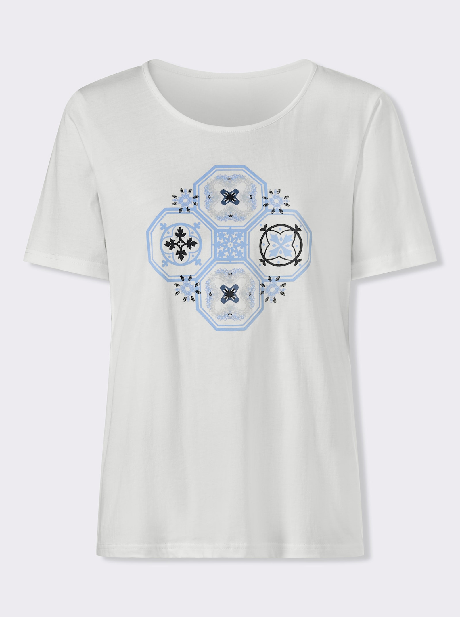 Kurzarmshirt mit platziertem Druckmuster - ecru-jeansblau-bedruckt