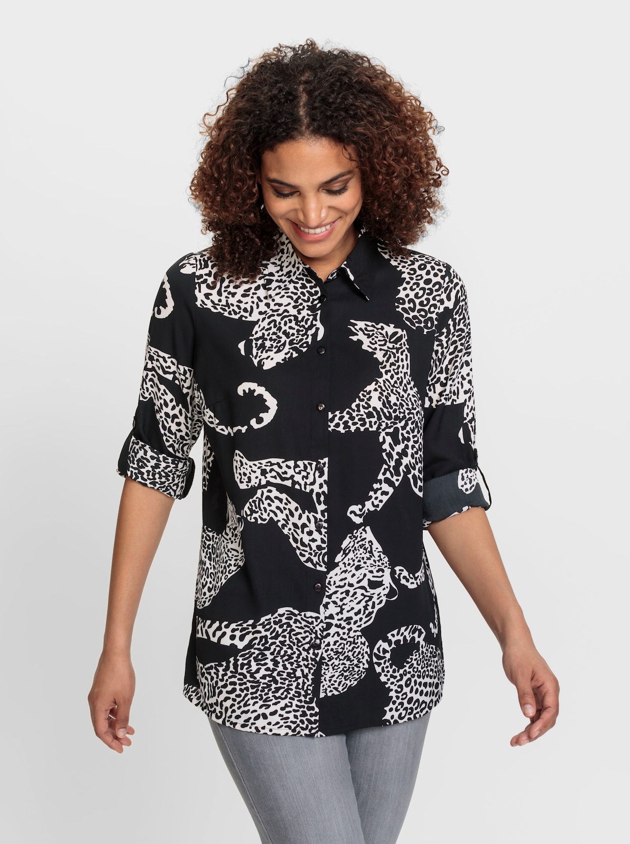 Blouse - zwart/ecru gedessineerd