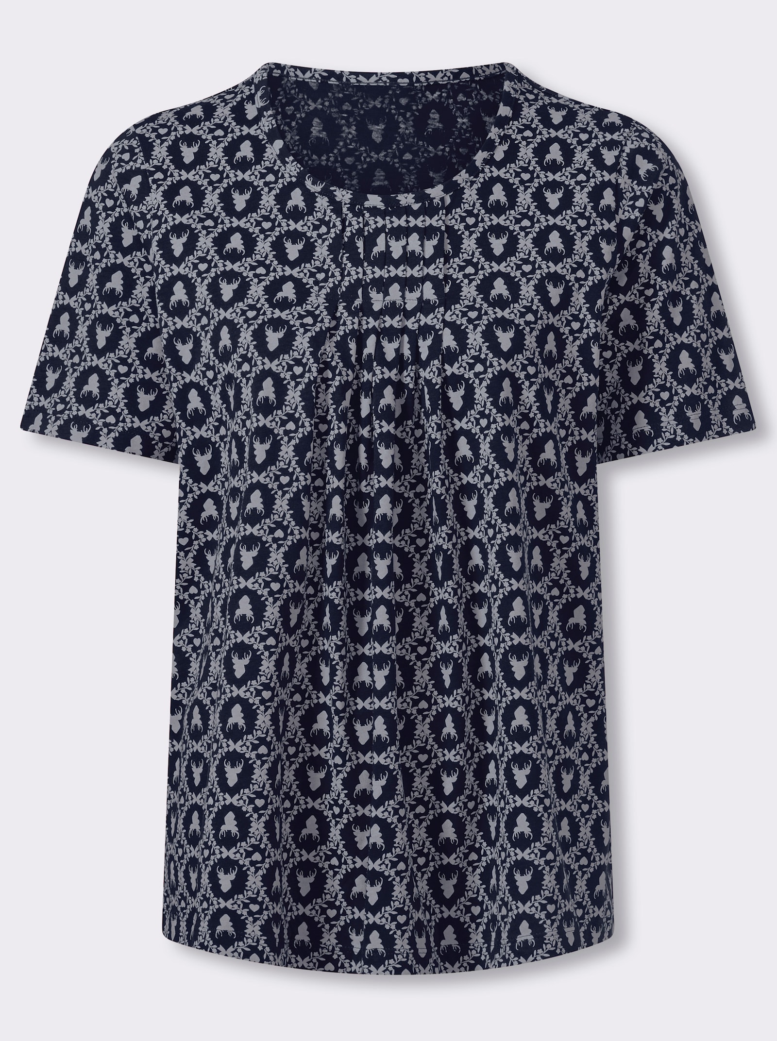 Kurzarmshirt mit Trachten-Print - marine-hellblau-bedruckt