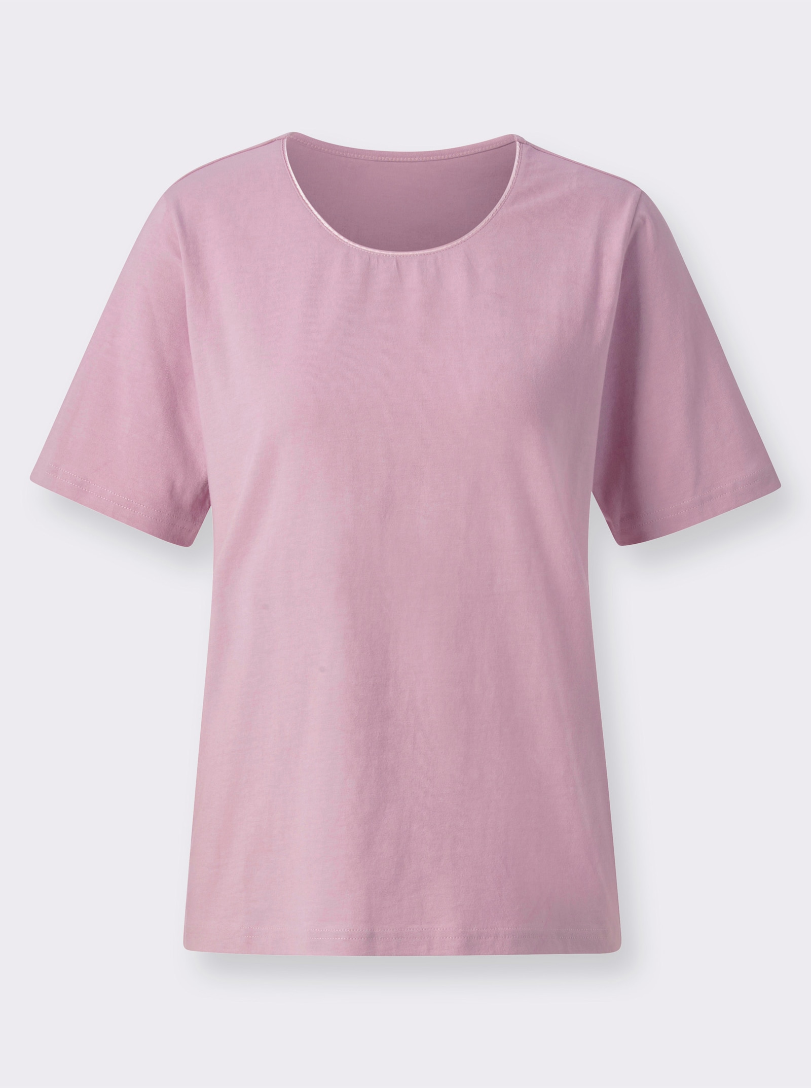 Rundhalsshirt mit Satin-Paspelierung - rosé