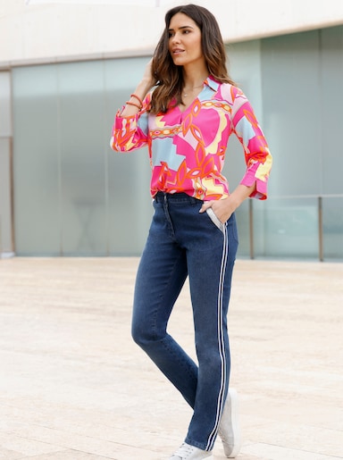 Schlupfbluse mit 3/4-Ärmel - fuchsia-zitrone-bedruckt