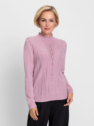 Stehkragenpullover mit Glitzersteinchen - rosé