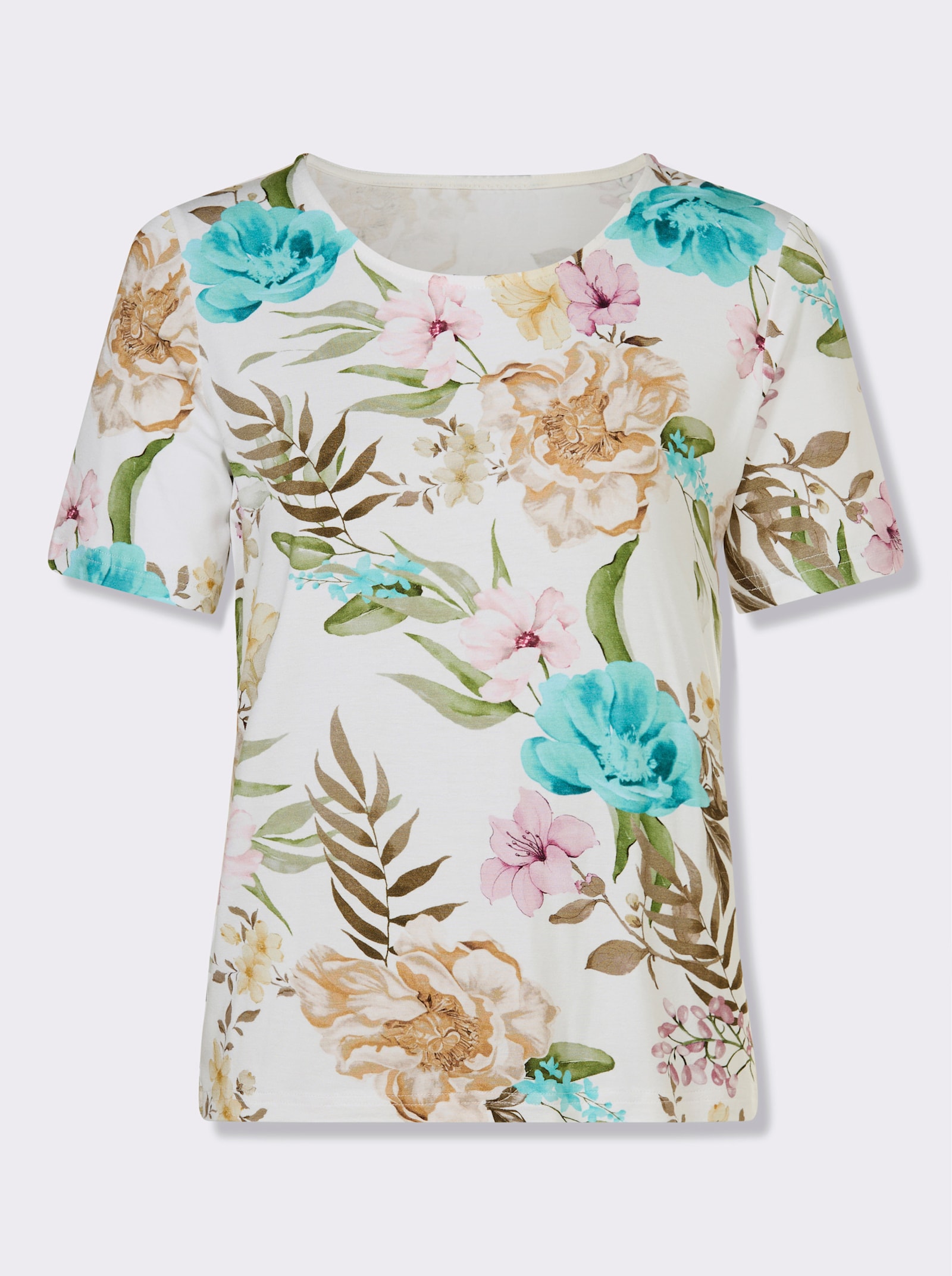 Kurzarmshirt - ecru-rosé-bedruckt