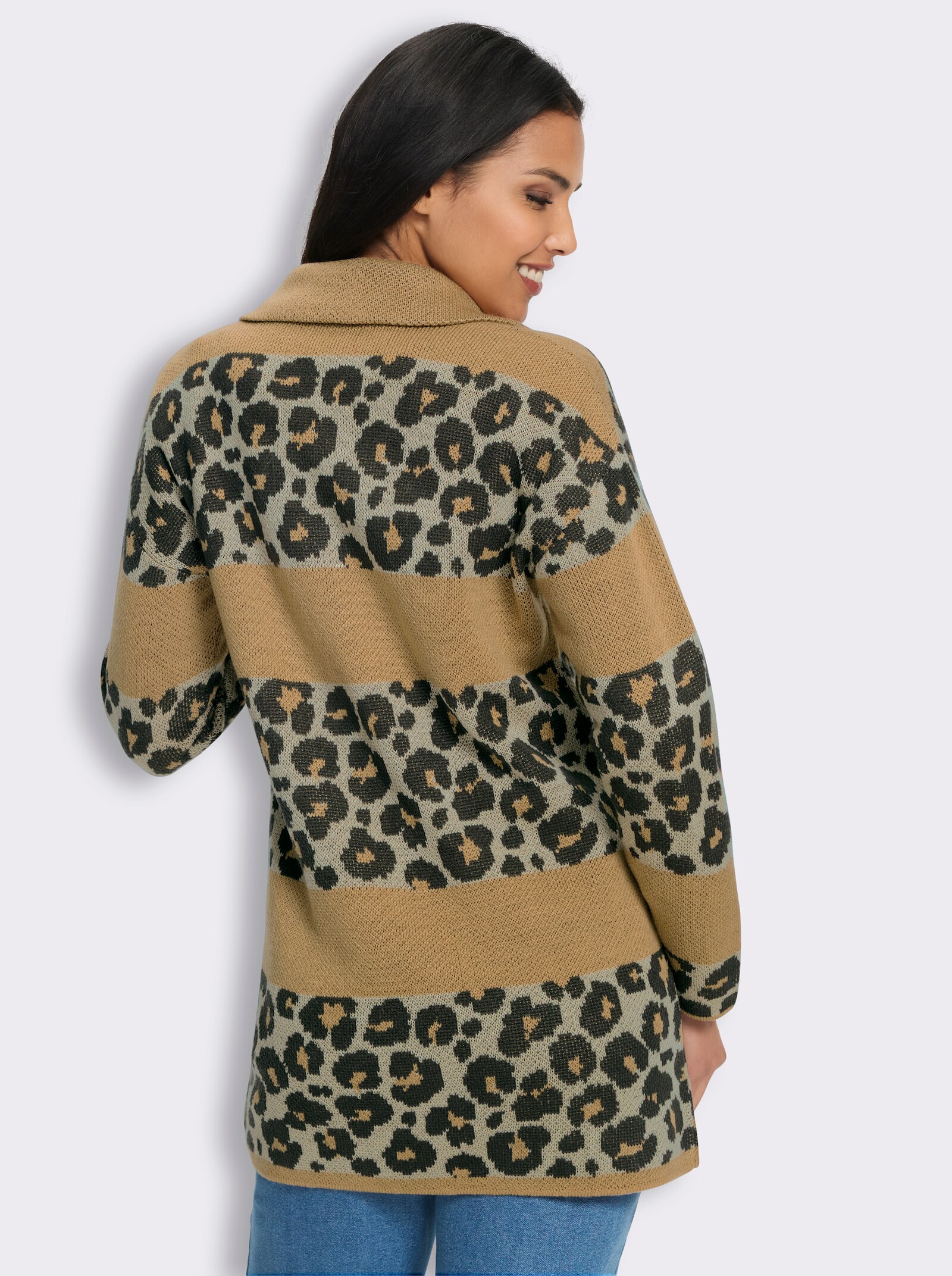 Jacquardstrickjacke im Mustermix - camel-graphit-gemustert
