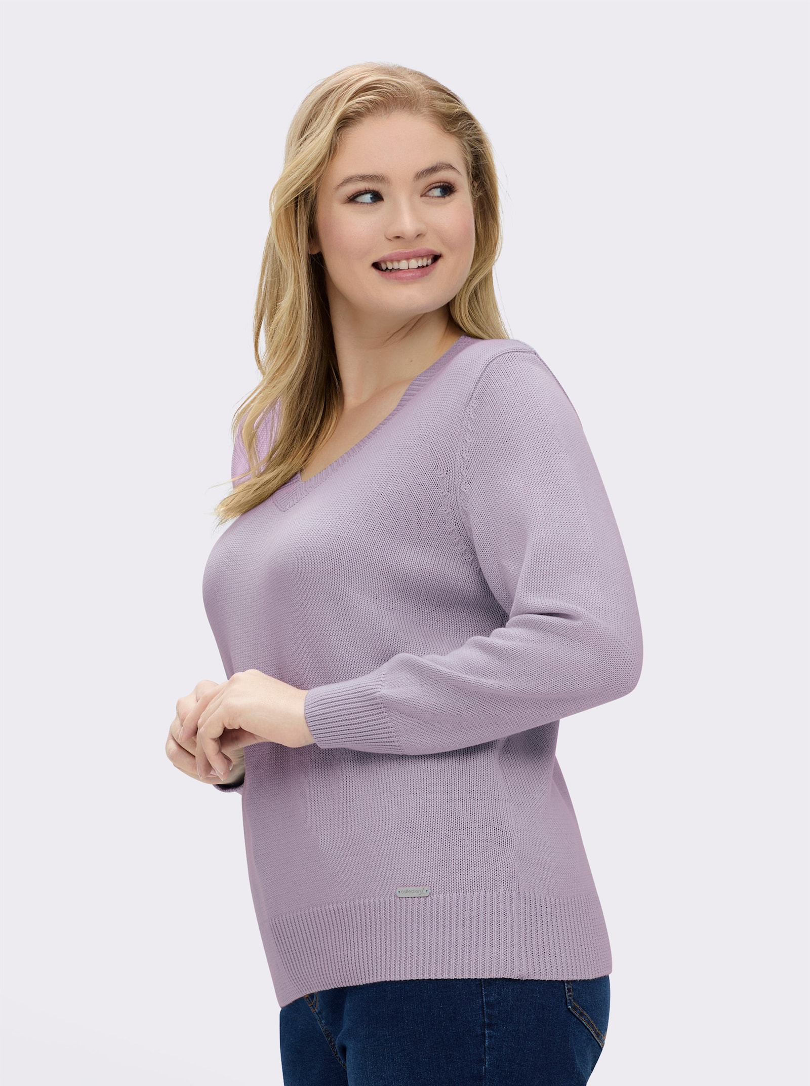 V-Ausschnitt-Pullover mit Baumwolle - flieder