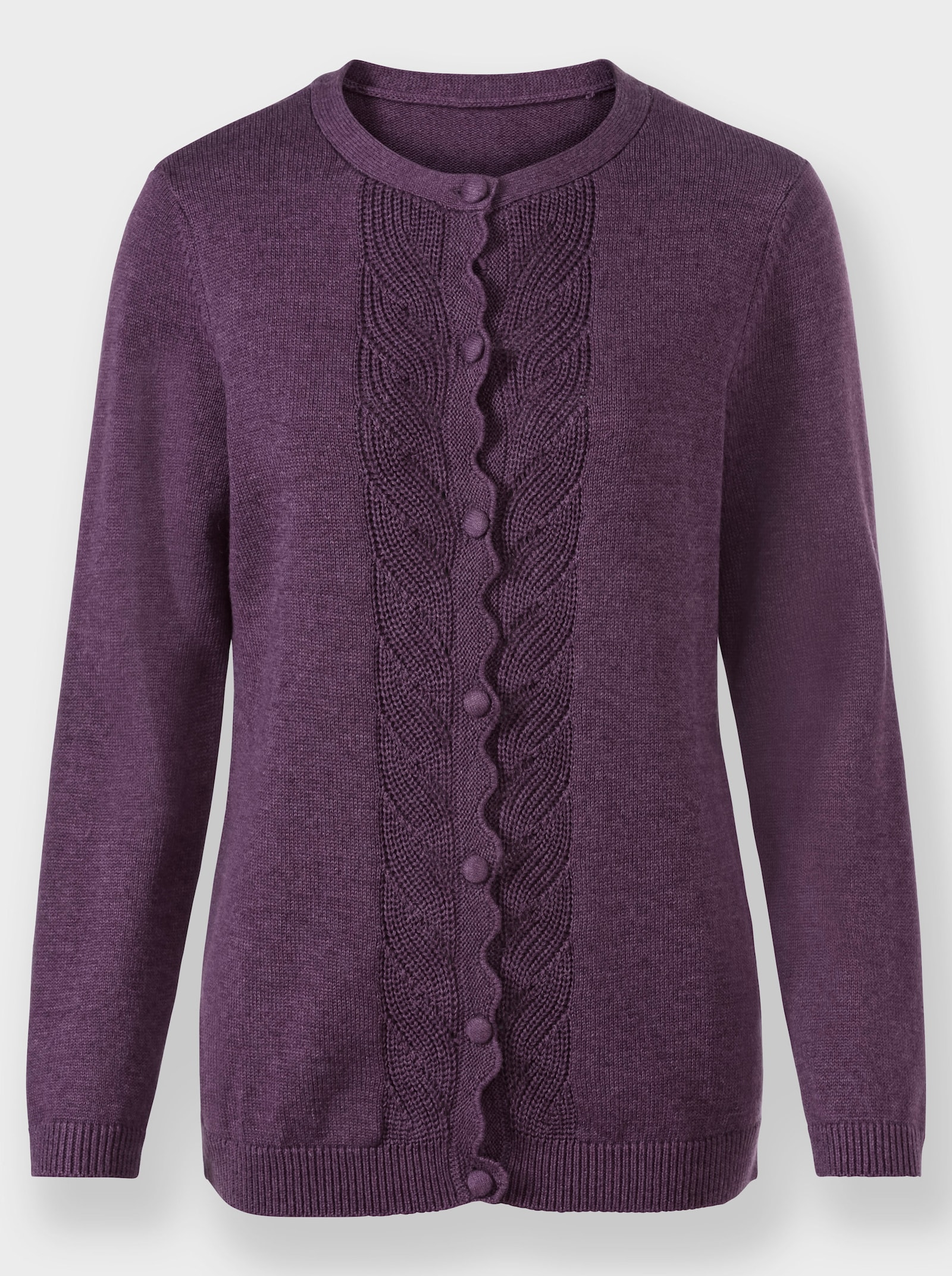 Strickjacke mit gebogter Knopfleiste - traube-meliert