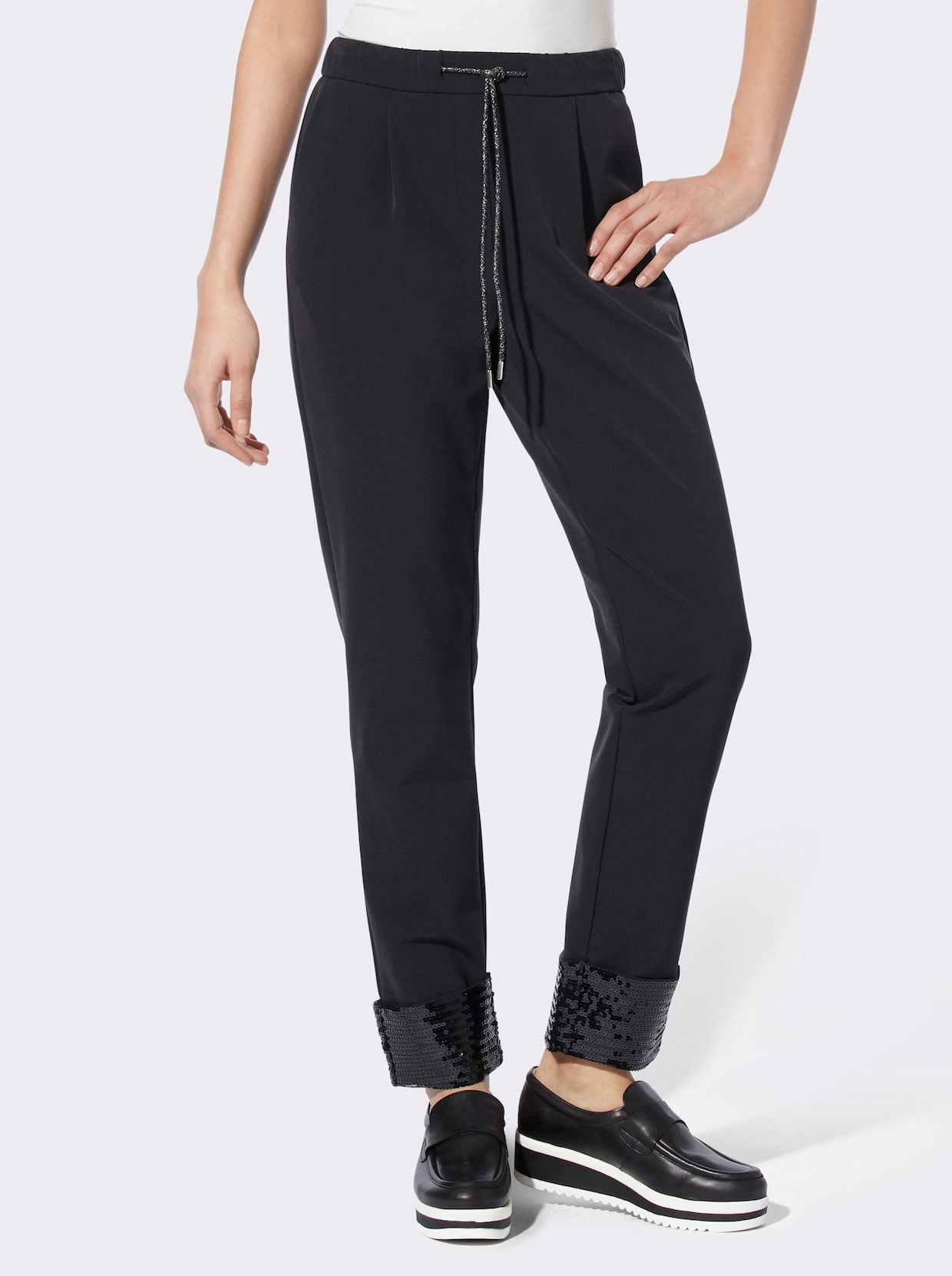 heine Bundfaltenhose mit Pailletten am Saum - schwarz