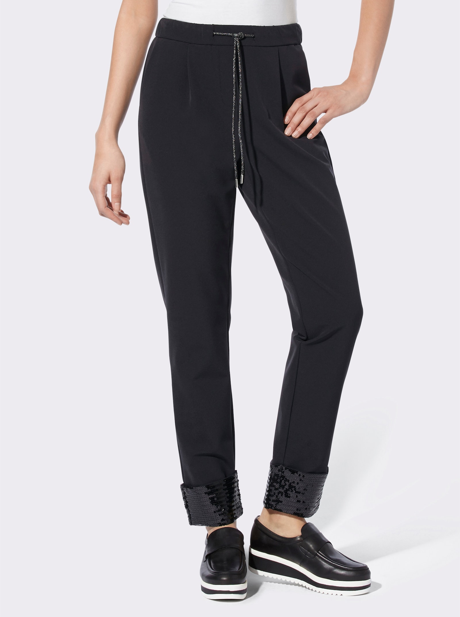 heine Pantalon à pinces avec paillettes à l'ourlet - noir