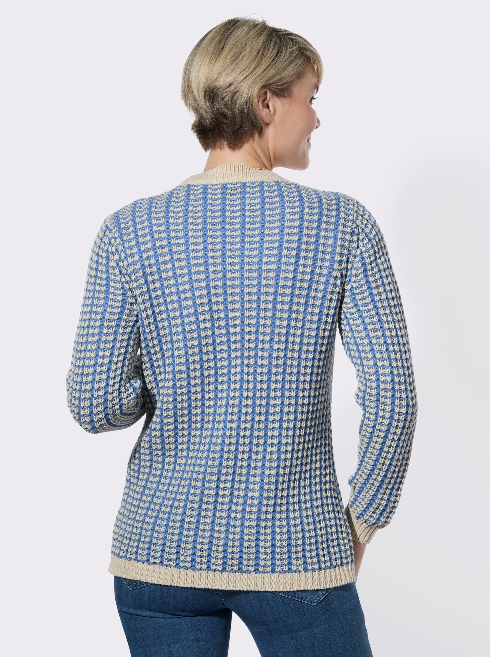 Strickjacke in zweifarbiger Melange-Optik - mittelblau-sand-gemustert